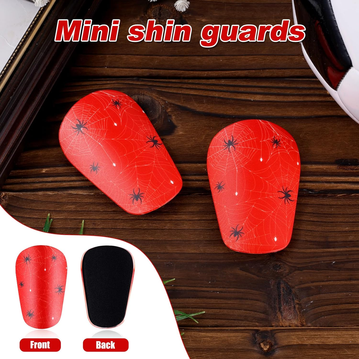 2Pcs Spider Mini Soccer Shin Guards, 3.15X1.97 Inch Extra Small Shin Guards Football Cobweb Football Shin Pads Protective Shin Guards Equipment for Teenagers Kids Adults (Style 1) image number 2