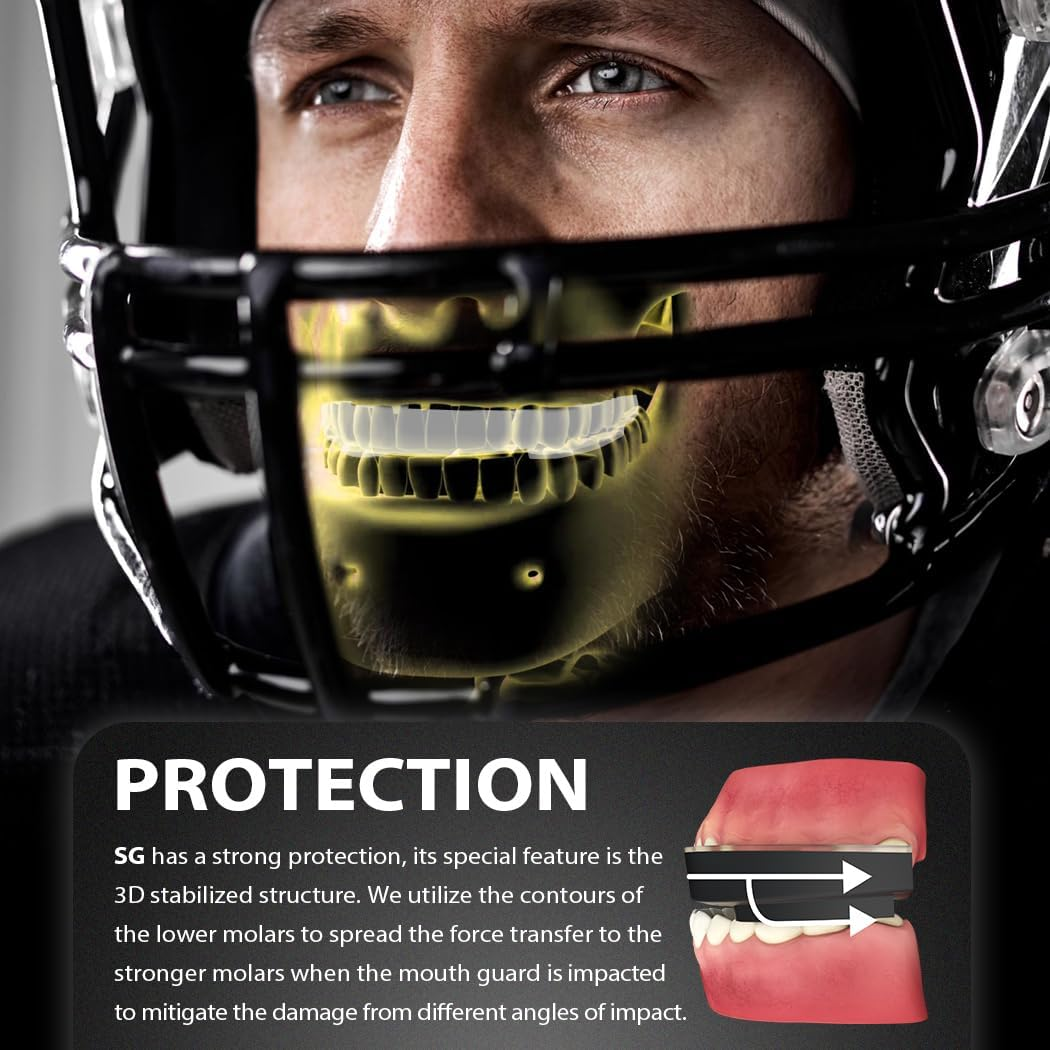 HUGEOAKS SG-III Sport Mouth Guard, Multi-Layer Composite Material, Maximum Angular Protection, Extreme Strength, for Football, Boxing, Basketball, MMA, Hockey and Other Sports (White-Yellow-Black) - Black-Green-Black image number 3
