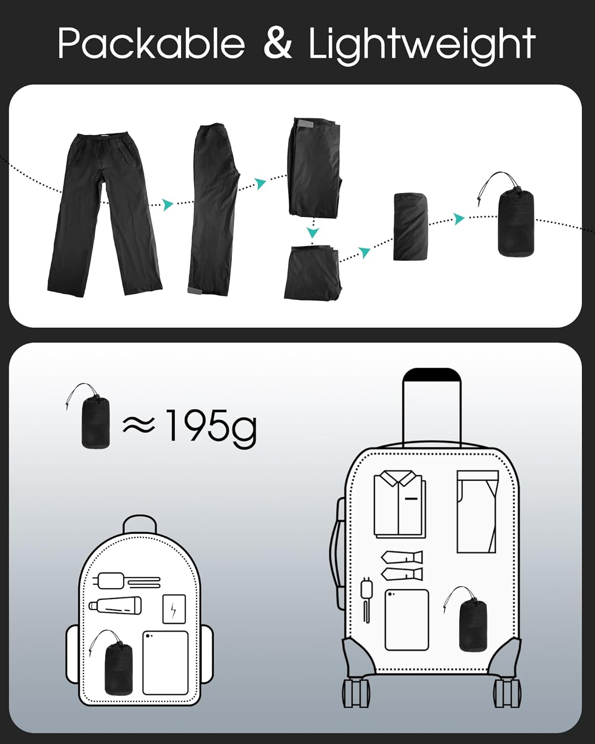 33,000Ft Women&lsquo;S Waterproof Trousers Packable Windproof Rain Overtrousers Ladies Lightweight over Pants for Outdoor Rainwear Walking Hiking Cycling image number 3