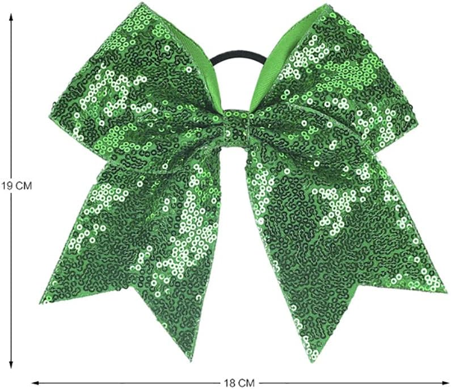 JIHUOO Pack of 2 Large Sequin Hair Bows Bow Hair Bows Ponytail Holder Cheerleading Hair Accessories for Girls Women Green - Purple image number 4