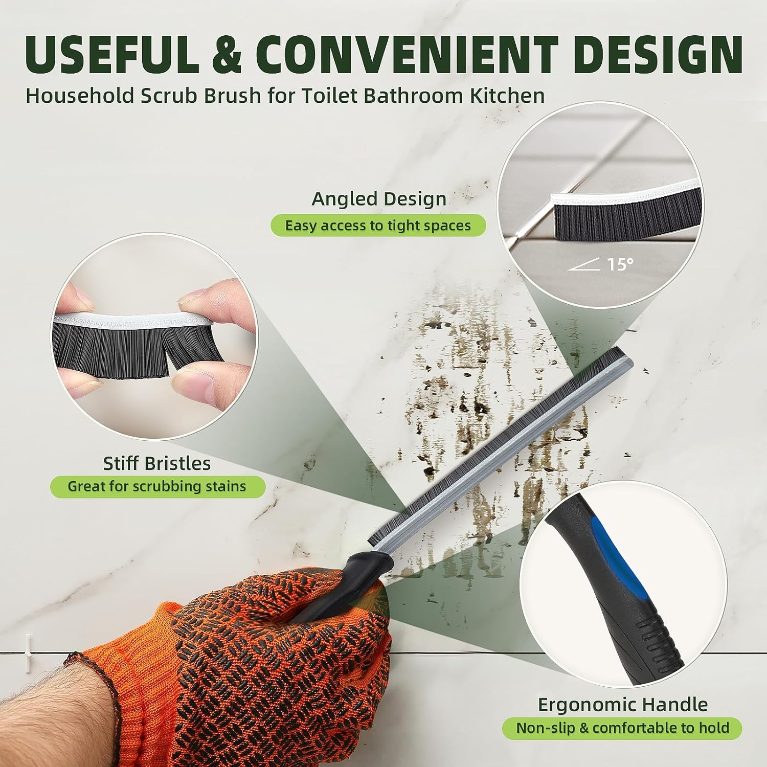 Hard Bristle Crevice Cleaning Brush - 6 Pcs Thin Gap Cleaning Tool for Kitchen, Bathroom, Toilet, Bathtub, Sink, Windows, and Grout | Small Cleaning Brush for Tight Spaces and Household Use image number 2