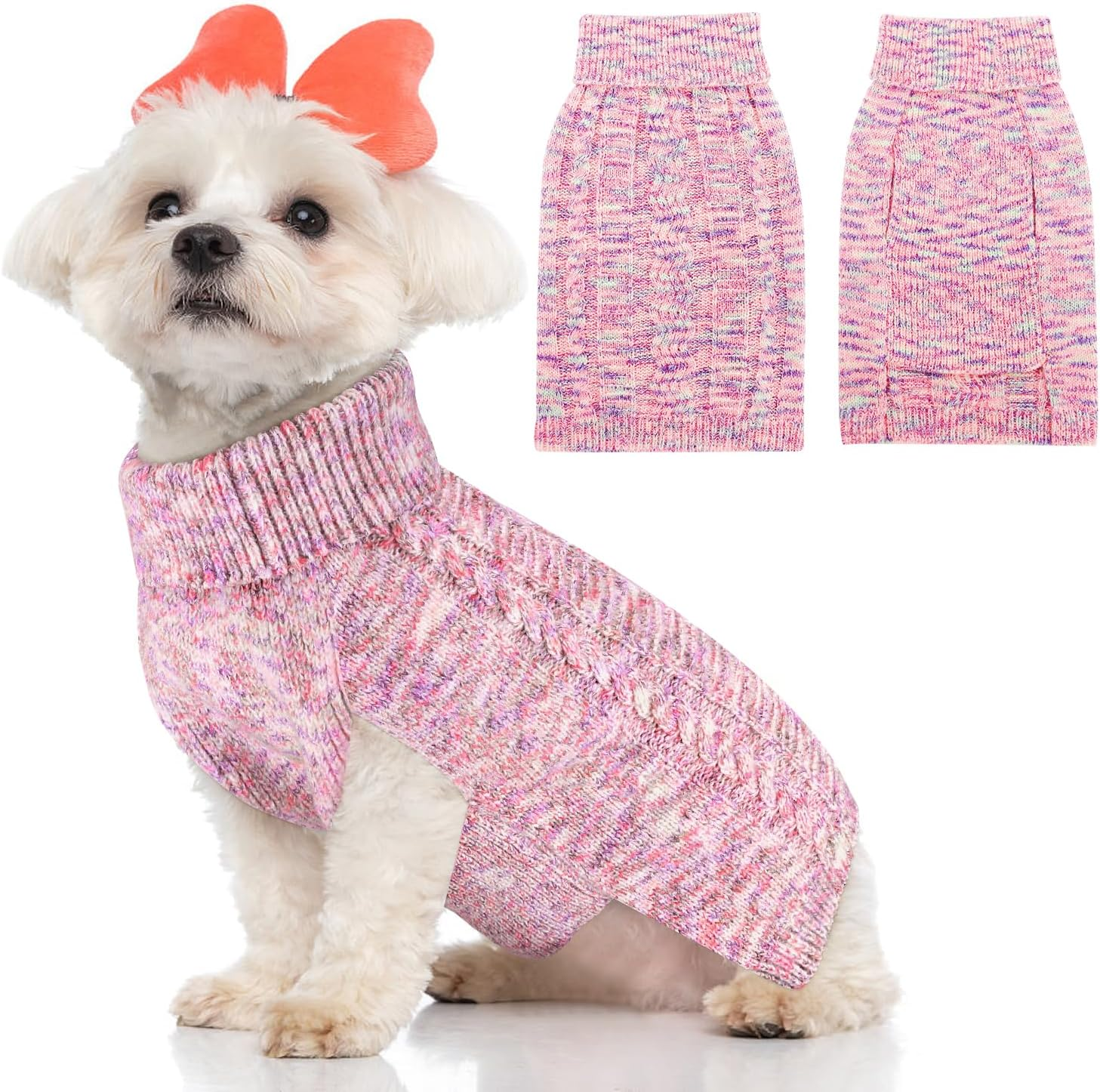 AUTOWT Dog Sweater Sweatshirt - Turtleneck Classic Cable Knitted Doggie Knitwear with Leash Hole,Winter Warm Soft Jumpers Pet Pullover Coat Clothes for Puppy Small Medium Dogs image number 5