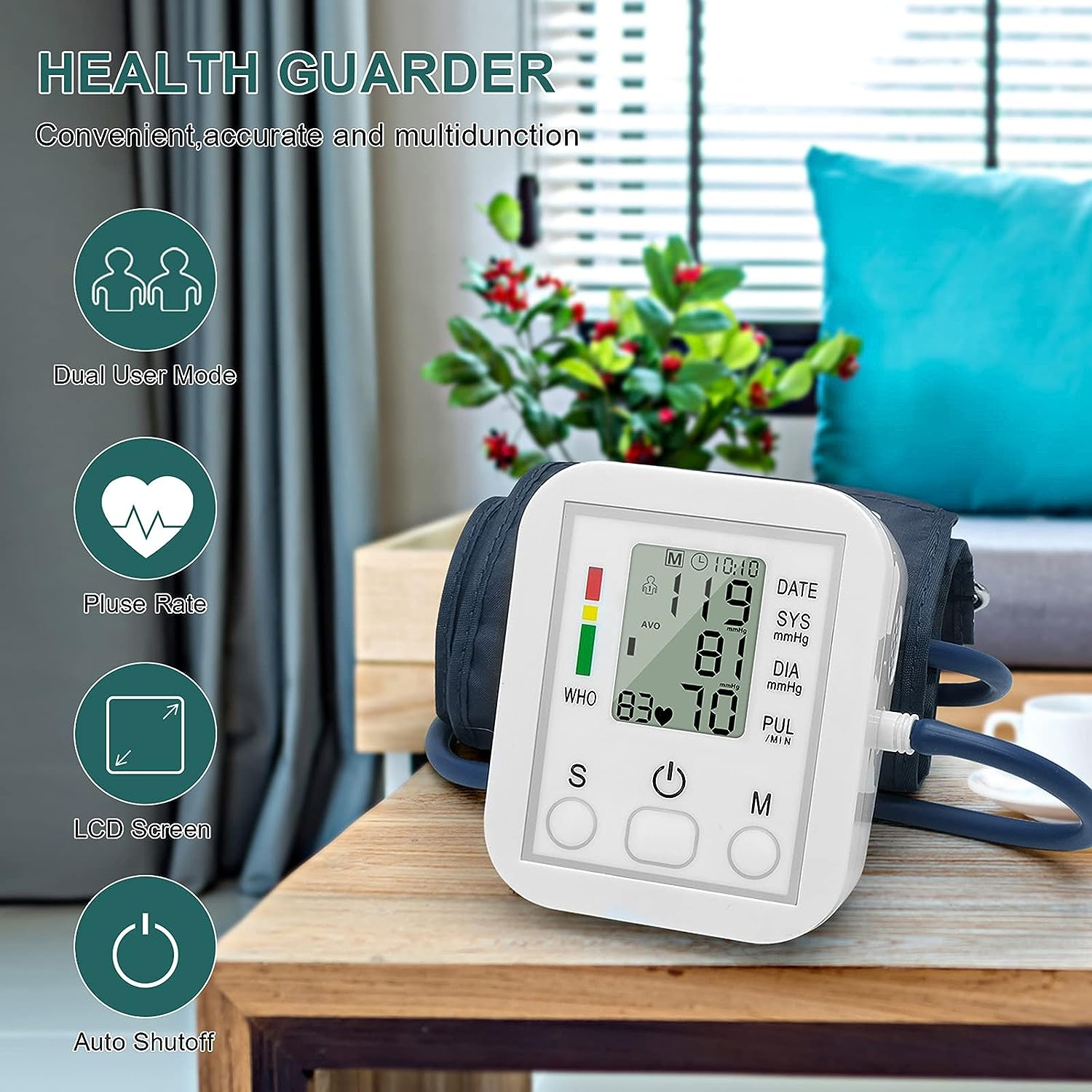 Portable Electronic Blood Pressure Monitor Household Arm Band Type Sphygmomanometer with LCD Display Accurate Measurement image number 1
