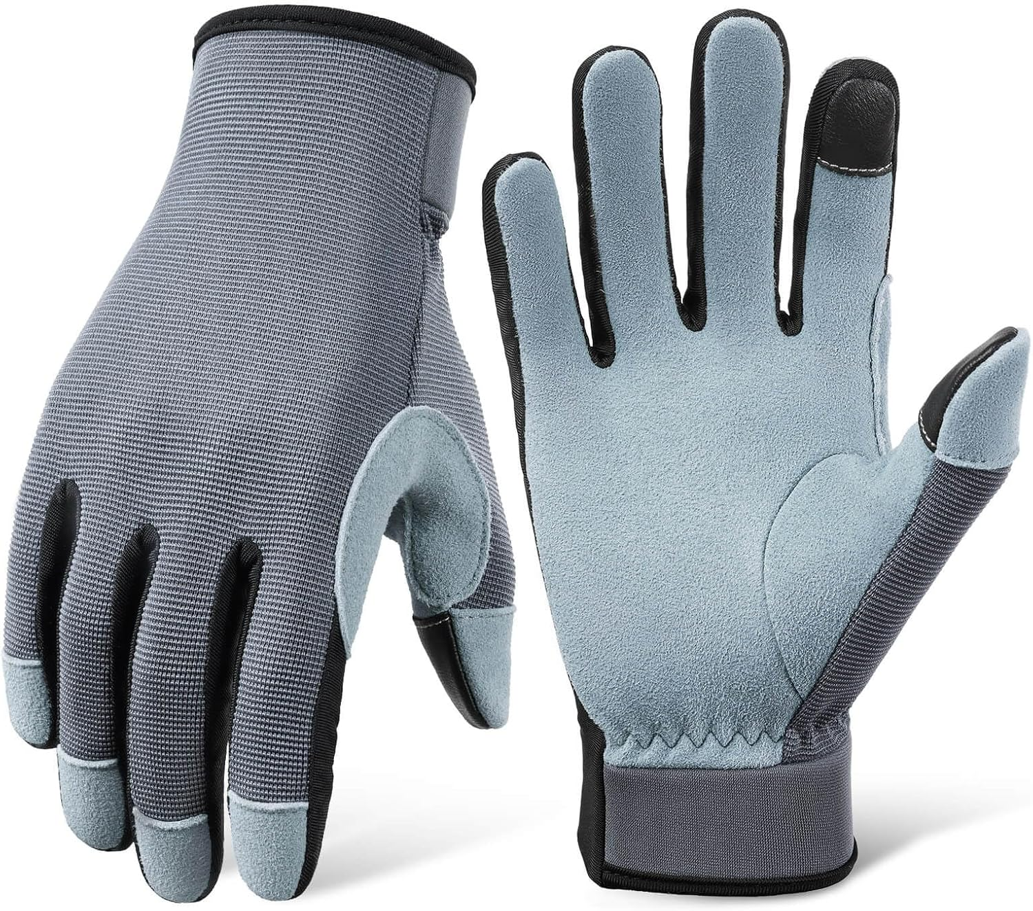 Lightweight Work Gloves: Touch Screen Flex Deerskin Leather Garden Gloves for Yard Working, Gardening, Cycling, DIY, and Builders for Men Women (Grey) image number 4