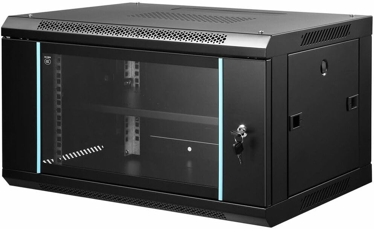 AUSWAY 4U Network Server Cabinet Wall Mount Data Rack Enclosure 19 Inch Deep with Locking Glass Door Removable Side Panels for IT Computer Equipment