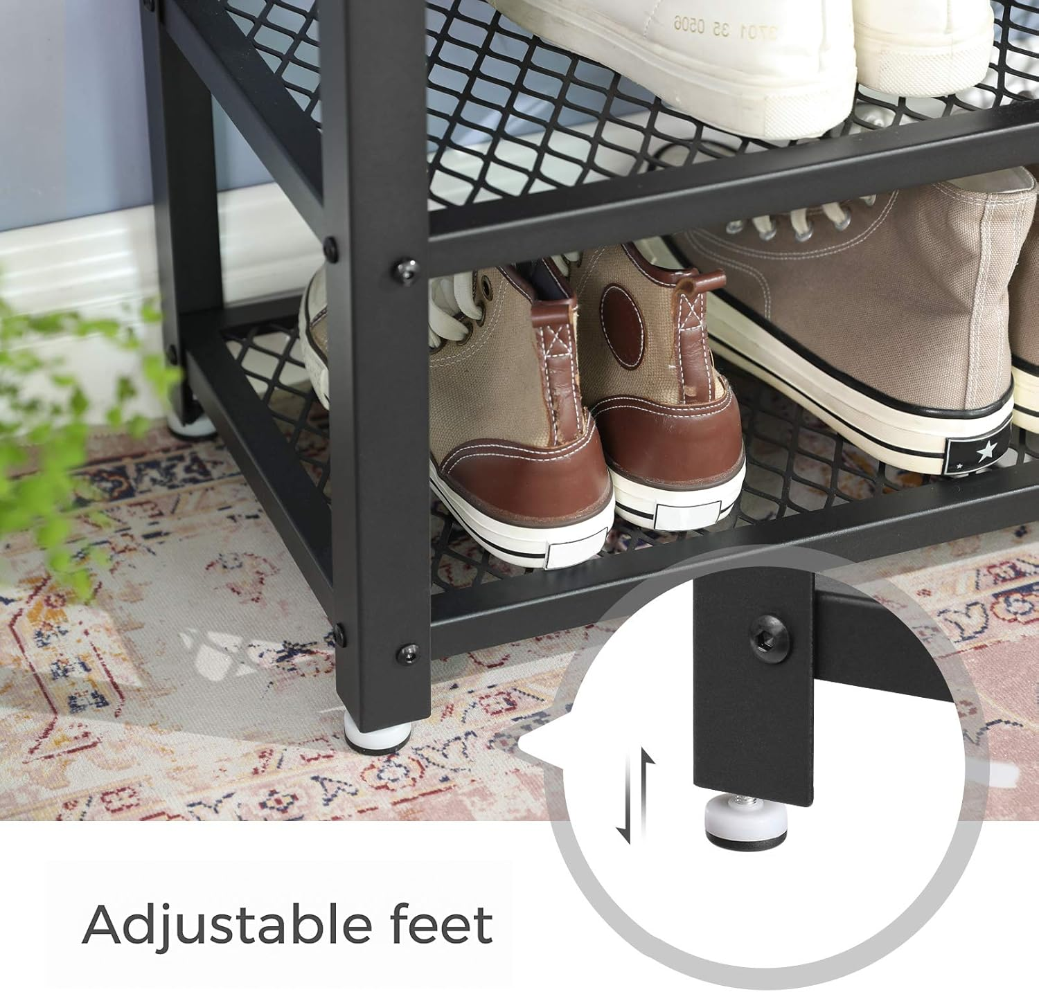 VASAGLE Shoe Bench, Shoe Rack with 2 Shelves, Shoe Organiser, 73 X 30 X 45 Cm, Entryway Living Room Hallway, Steel Structure, Industrial Style, Greige and Black LBS73MB image number 6