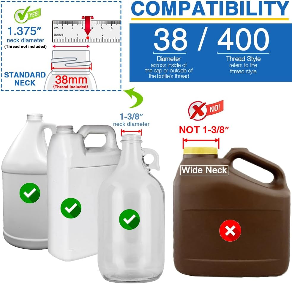 2 Pack Leak Proof Gallon Jug Pump Dispenser, 38-400 Pump for Gallon Jug - Lotion Gallon Shampoo Pump Top Replacement, Fits 1 Gallon Bottle 64Oz 128Oz Shampoo Laundry Containers image number 4