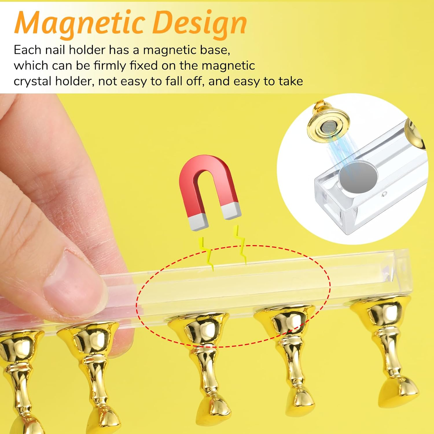 Prasacco Nail Stand, Gold Acrylic Nail Practice Stand, Magnetic Nail Holder, Nail Display Stand for Press on Nails Display with Double-Sided Tape for Manicure Tool image number 4