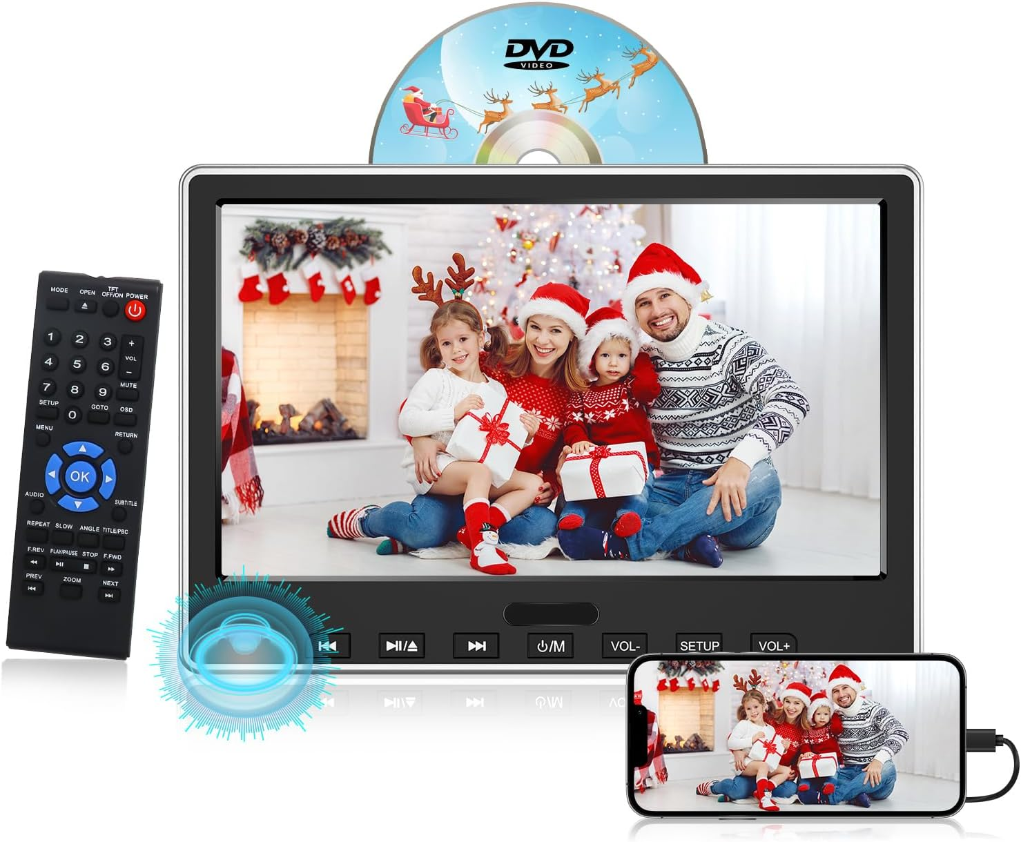 Eonon 10.1 Inch Car DVD Player with Headrest Mount, Headrest DVD Player with Headphone, Suction-Type Disc In, HDMI Input, Support USB/SD Card, AV In/Out, Last Memory, Region Free - L0327