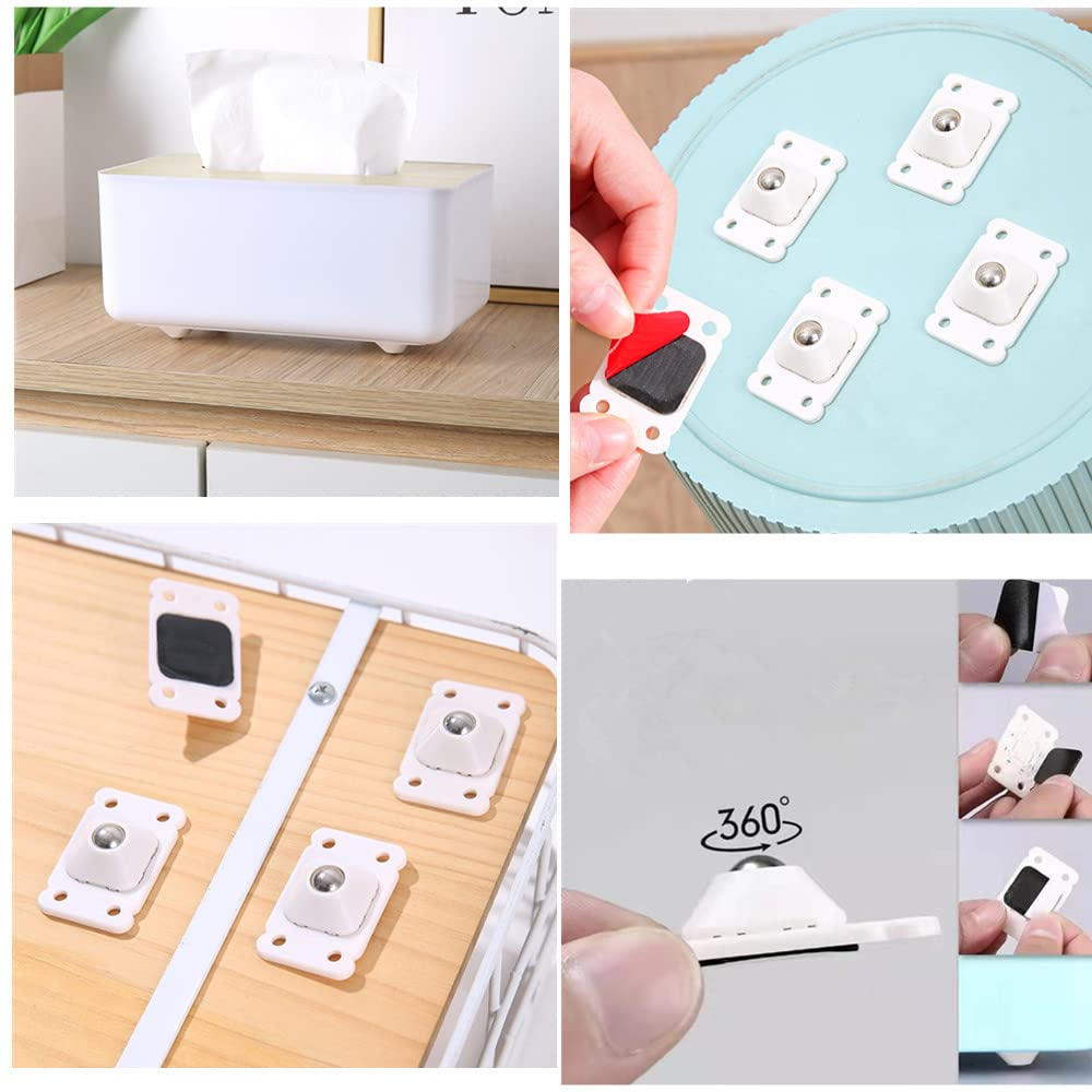 GYWHOOFT 24 PCS Mini Swivel Casters Wheels,Stainless Steel Paste Universal Mini Wheel,360 Degree Rotation Sticky White Pulley for Furniture Castors,Bins Bottom Storage Box,Furniture Trash Canrage Box image number 1