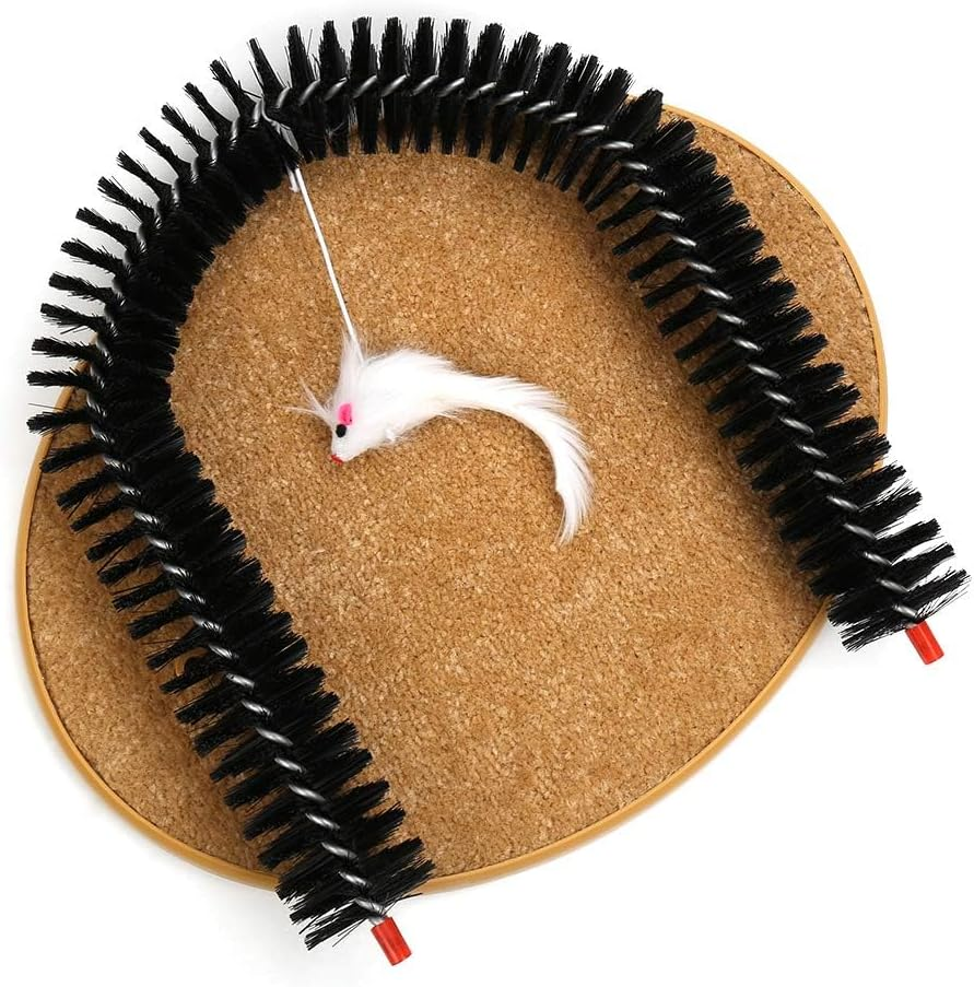 Cat Self Grooming Brush and Massager with Scratching Board Arch Rubbing Posts for Indoor Cats Hair Shedding Control Face Head Grooming Includes Cute Kitten Toy image number 4