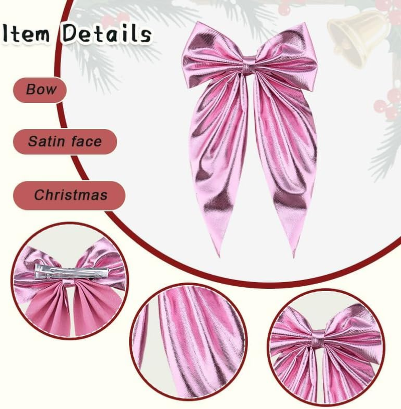 Pink Bow Hair Clip Barrette for Women Long Tail Bow for Girls Xmas Hair Accessories Decoration for Kids Granddaughter Christmas Birthday Gifts for Daughter Satin Bowknot Clips image number 1