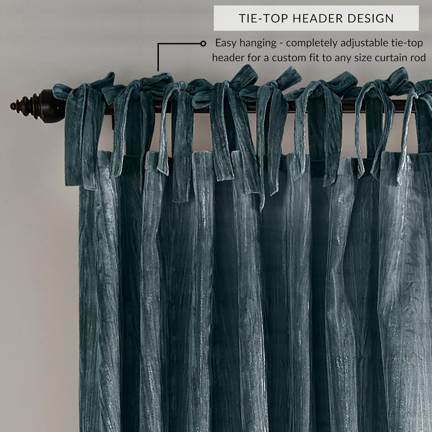 Elrene Home Fashions Korena Tie-Top Crushed Velvet Window Curtain Panel, Rustic-Chic Curtain Panel for Living Room or Bedroom, 52 Inches by 95 Inches, Peacock, 1 Panel