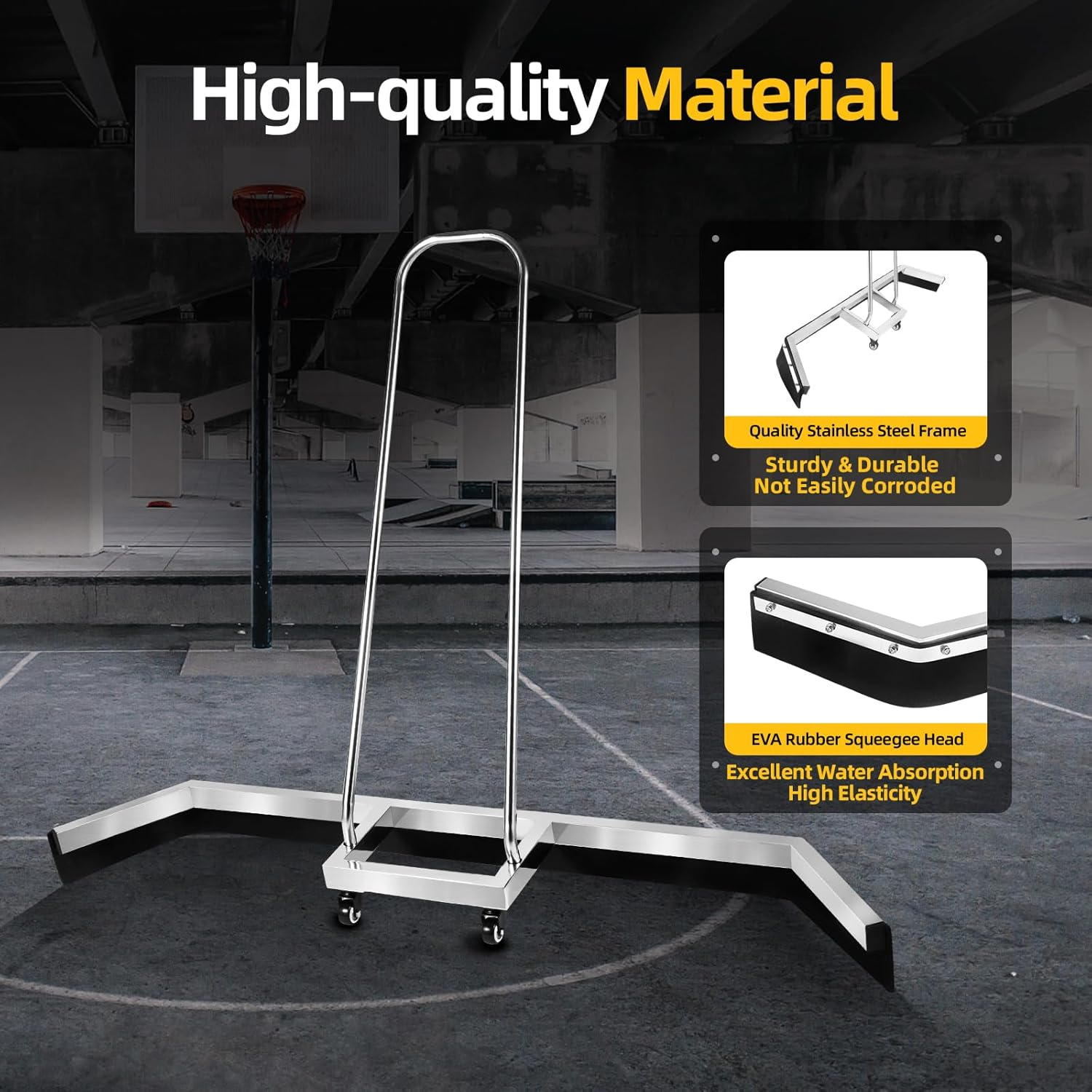 Tennis Court Squeegee, Aluminium Rain Shuttle Sweeper Squeegee Broom with Handle and Wheels, Professional Sports Surface Water Wiper with EVA Foam Blade