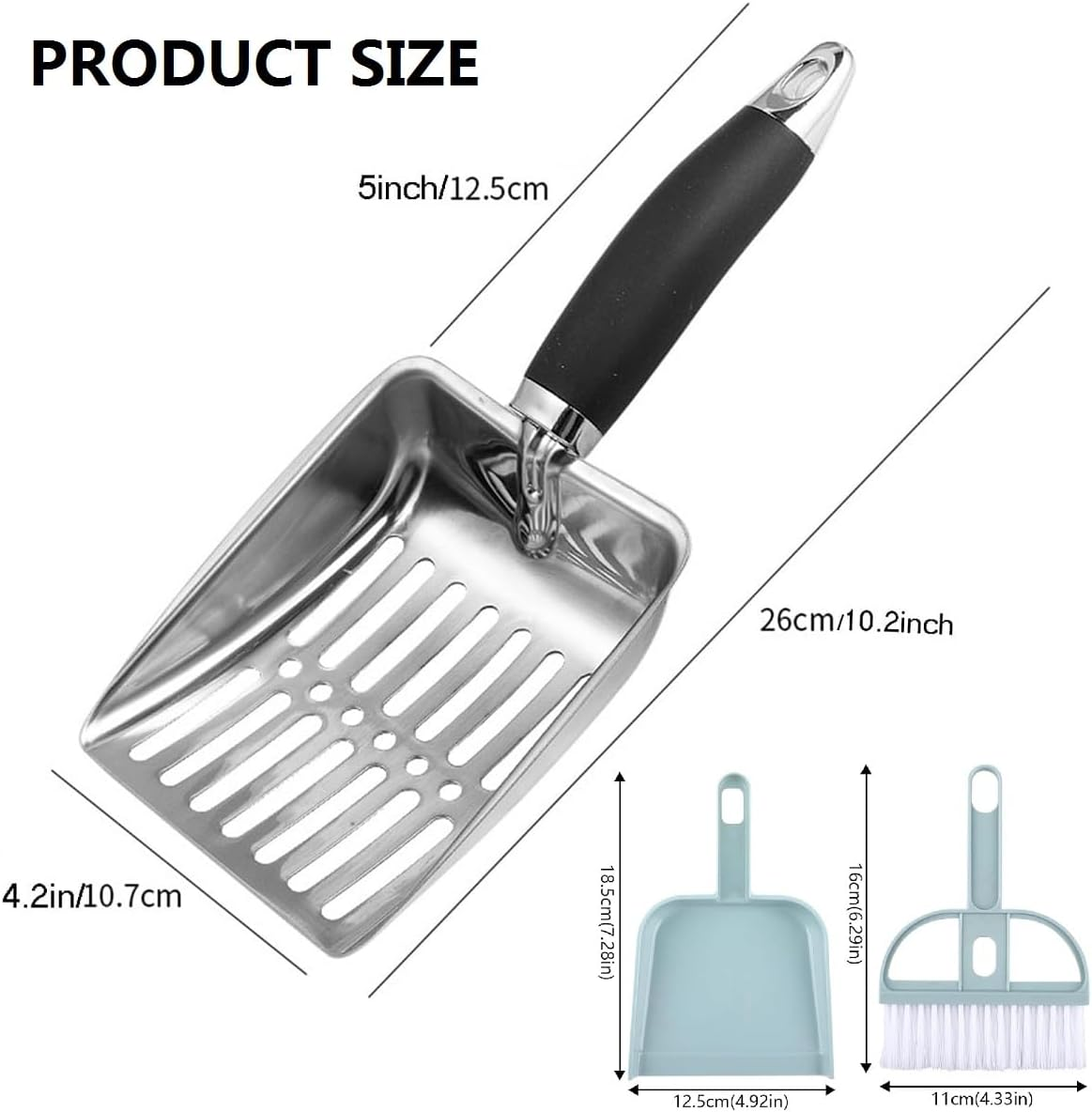 Cat Litter Shovel Metal, Cat Litter Scoop Broom Set, Cat Litter Shovel Cleaning Tool with Plastic Shovel Broom Set, Cat Litter Scoop Set for Pets Cats image number 2