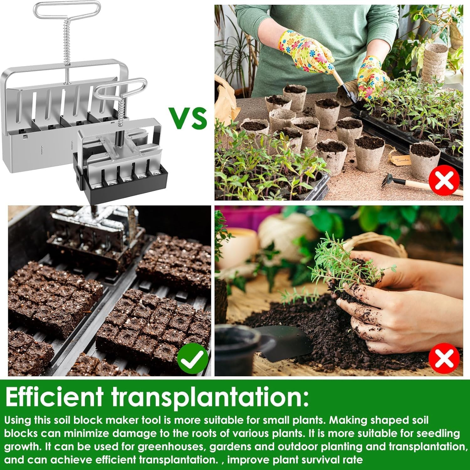 2Pcs Soil Blocker Set - 4 Cell/20Cell Seed Block Maker with Clip, Rustproof Handheld Garden Tool with Handle for Seedlings and Cuttings image number 5