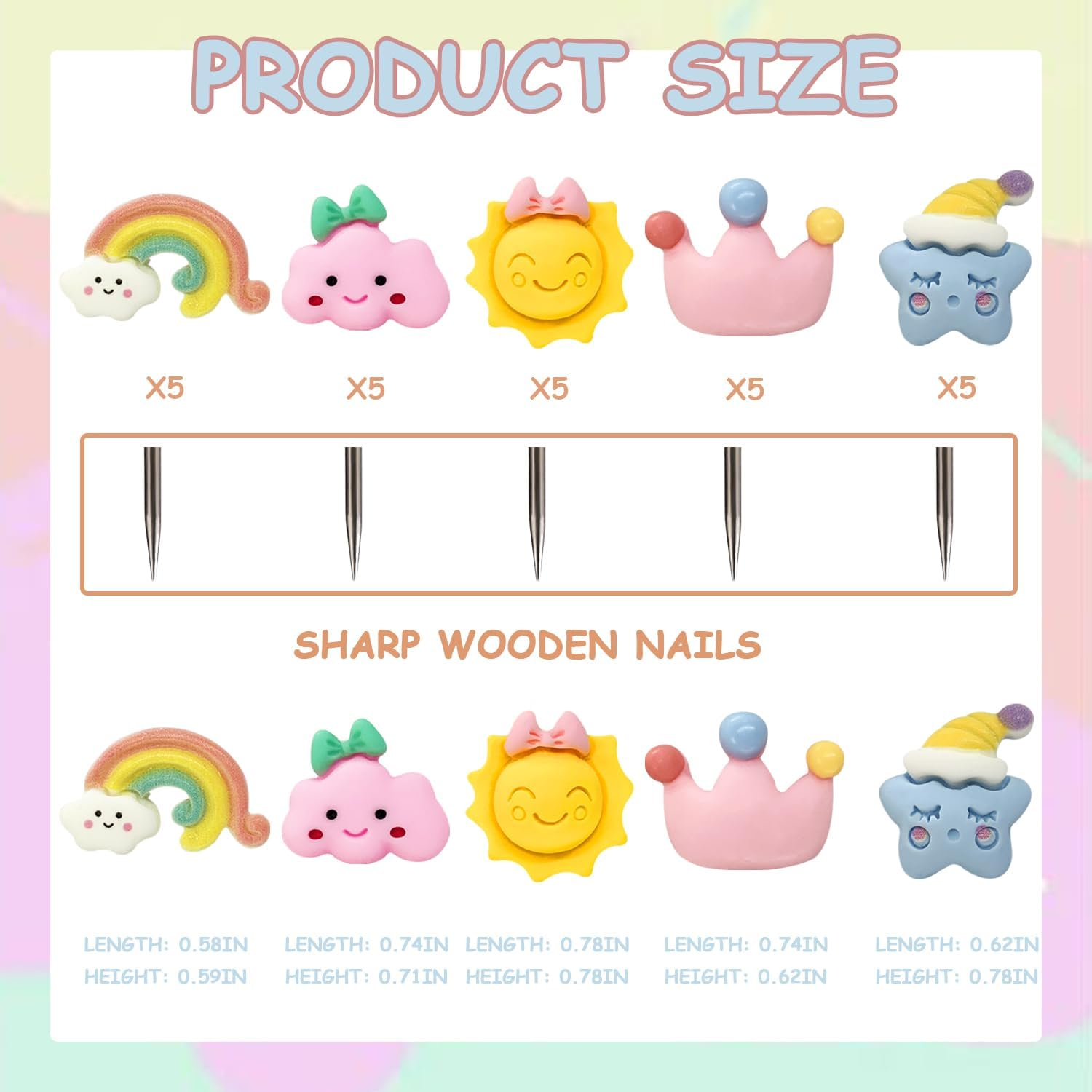 25 Pieces Cute Rainbow Sun Clouds Push Pins Decorative Push Pins Paper Note Memo Map Thumb Tacks Drawing Pins for Bulletin Board,Photos Wall,Office Supplies(Sun) - Plant image number 3