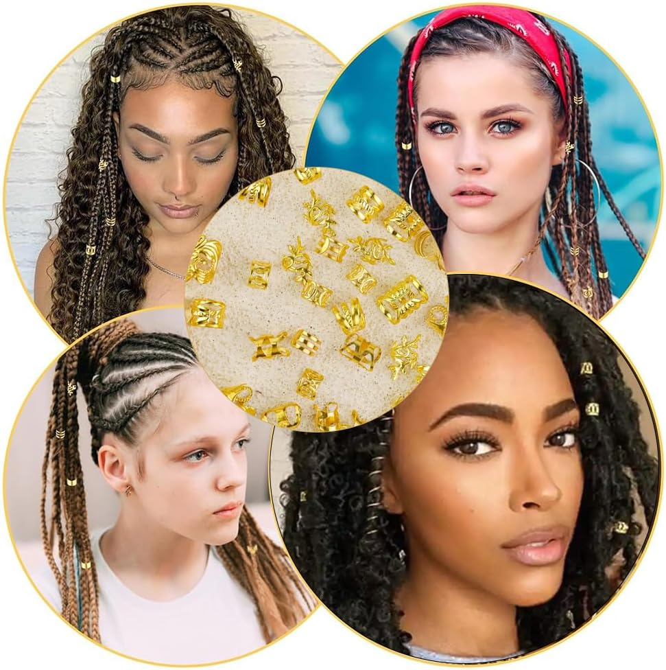 TSUOUKL Pack of 50 Golden Hair Clips for Braids and Dreadlocks, Loc Jewellery and Cuff Clips for Men, Women, Girls and Boys - Versatile Hair Accessories for Styling and Accessories image number 5