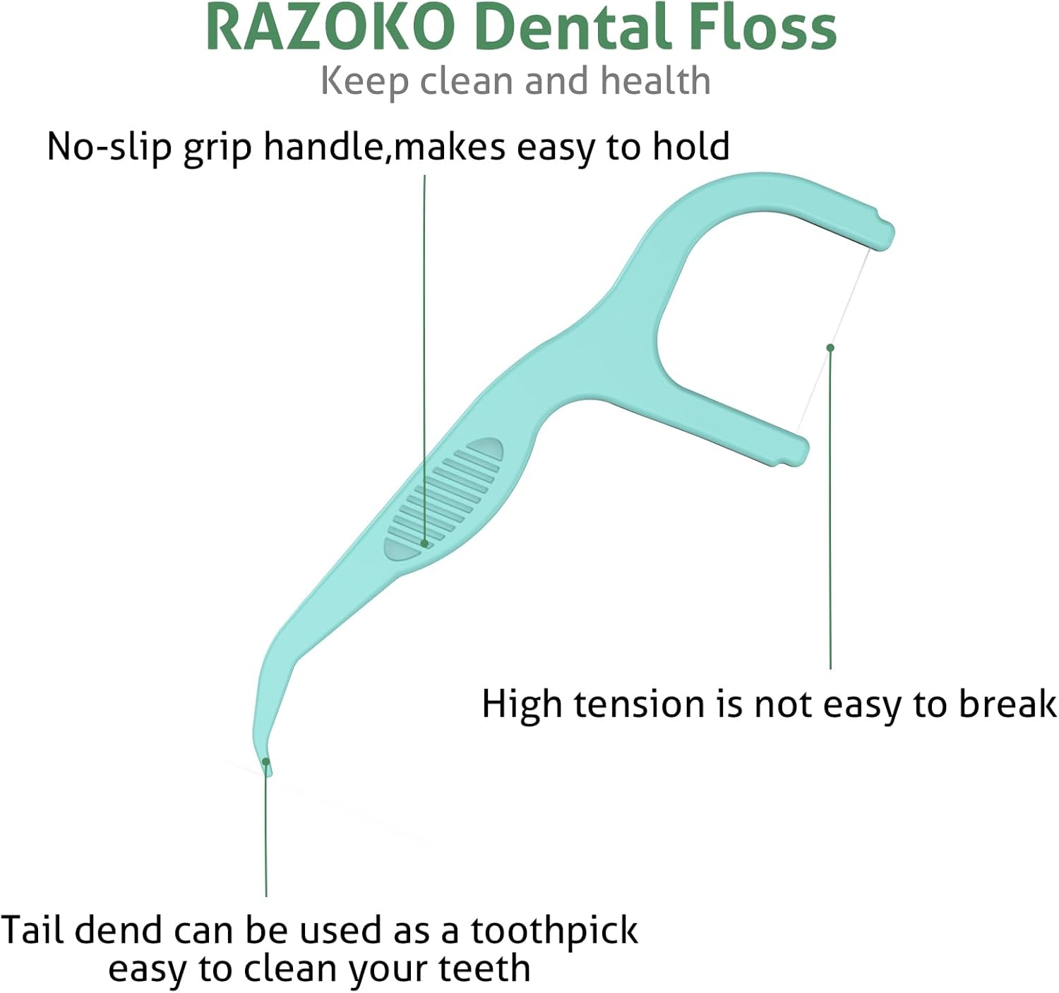 RAZOKO Dental Floss Picks Extra Strong Flosser Pick Toothpicks Fresh Mint 200 Count image number 2