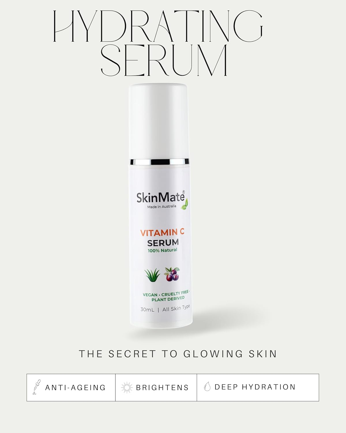 Skinmate Vitamin C Serum, 100% Natural, Vegan, Plant Derived, 30Ml, All Skin Types, Made in Australia image number 2