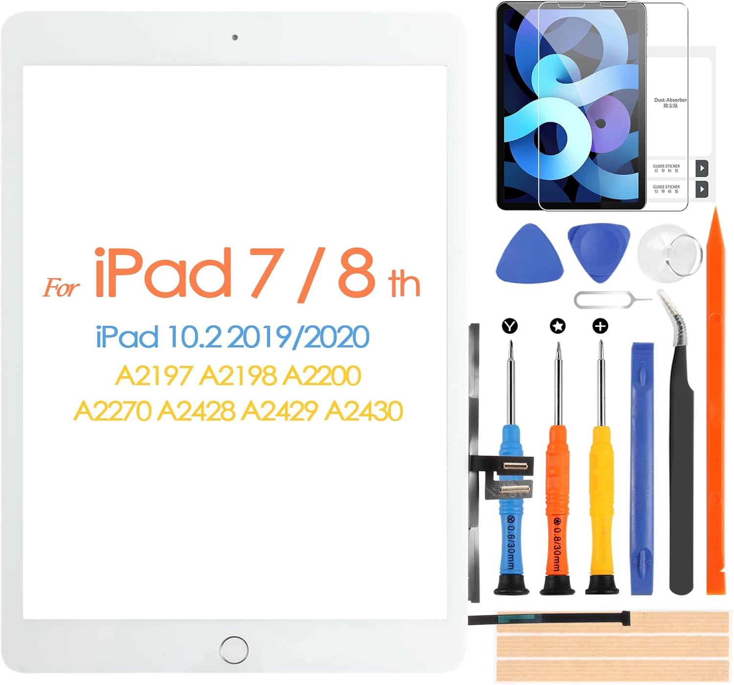 Touch Screen for Ipad 7 7Th 8 8Th Gen 2019 2020 Screen Replacement, for Ipad 10.2" A2197 A2198 A2200 A2270 A2428 A2429 A2430 Digiziter with Home Button & Repair Tools (Not LCD)