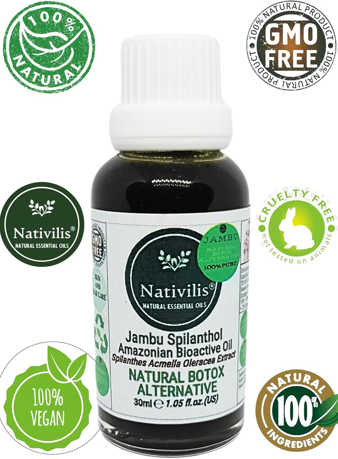 Nativilis Jambu Spilanthol Amazonian Bioactive Oil, 1.05 Fl Oz, Natural Botox Alternative image number 1