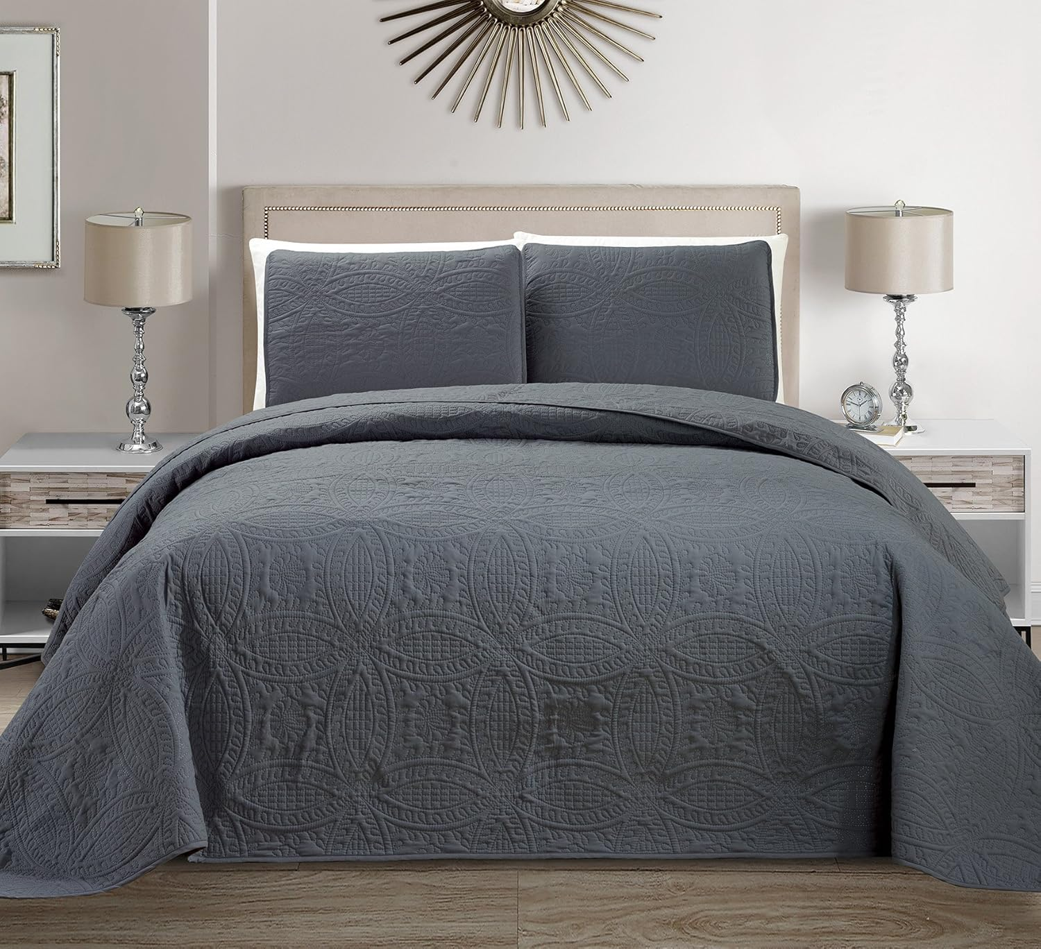 MK Home Mk Collection Solid Embossed Bedspread Bed Cover over Size (Coral, King/California King) image number 7
