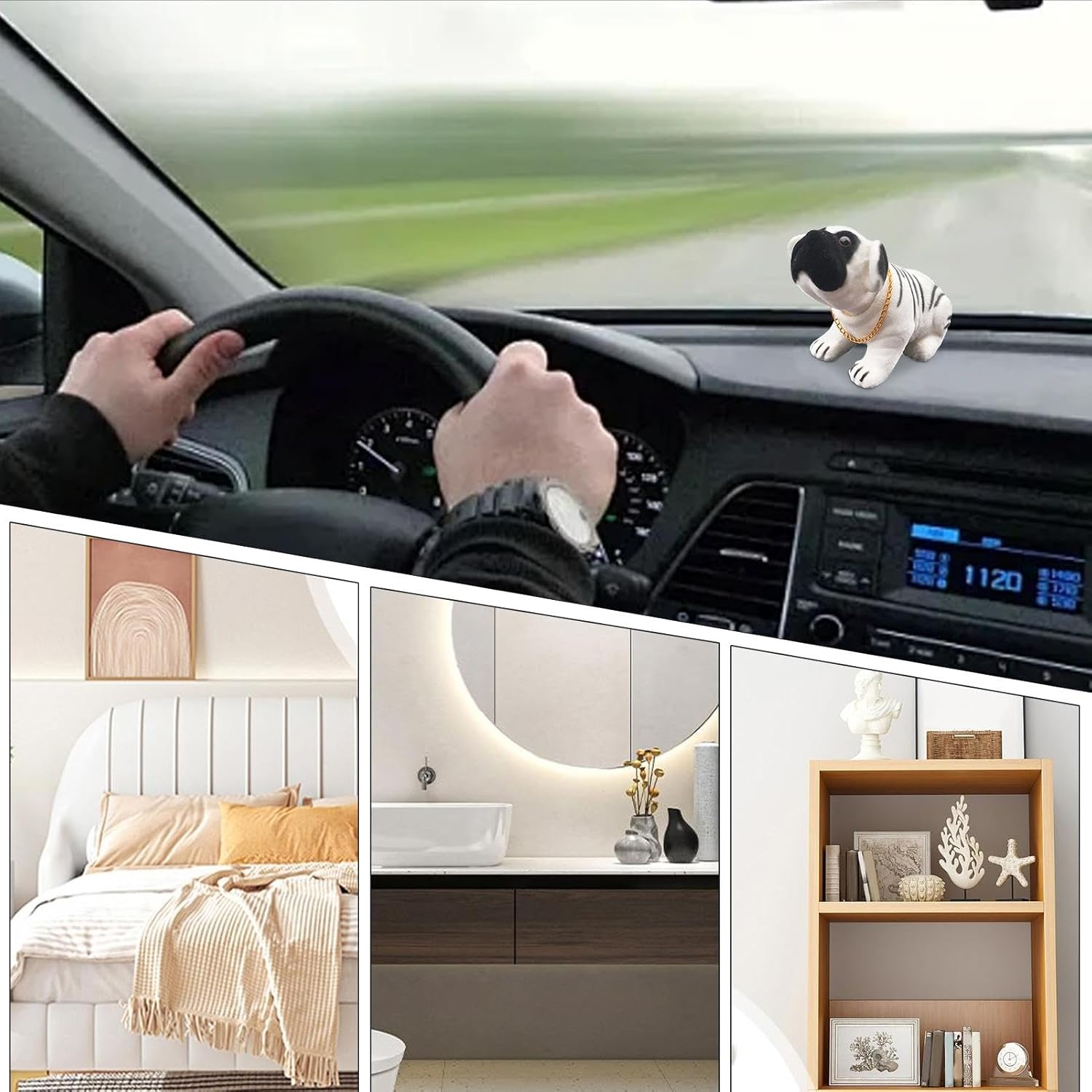 Car Nodding Dog- Nodding Dog for Car Dashboard | Resin Dog Dashboard Crafts, Bobblehead Nodding Dog, Resin Miniature Dog Ornament, Simulated Shaking Puppy Statues Flocking for Car Dashboard Household - White image number 5
