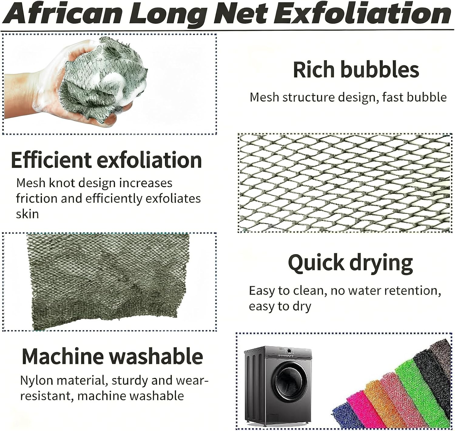 SPMKTBOZAI African Net Sponge Authentic, African Exfoliating Sponge Real African Net Black Owned, African Bath Sponge Back Scrubber, Body Exfoliator Shower Bath Accessories (Moss Green) image number 2