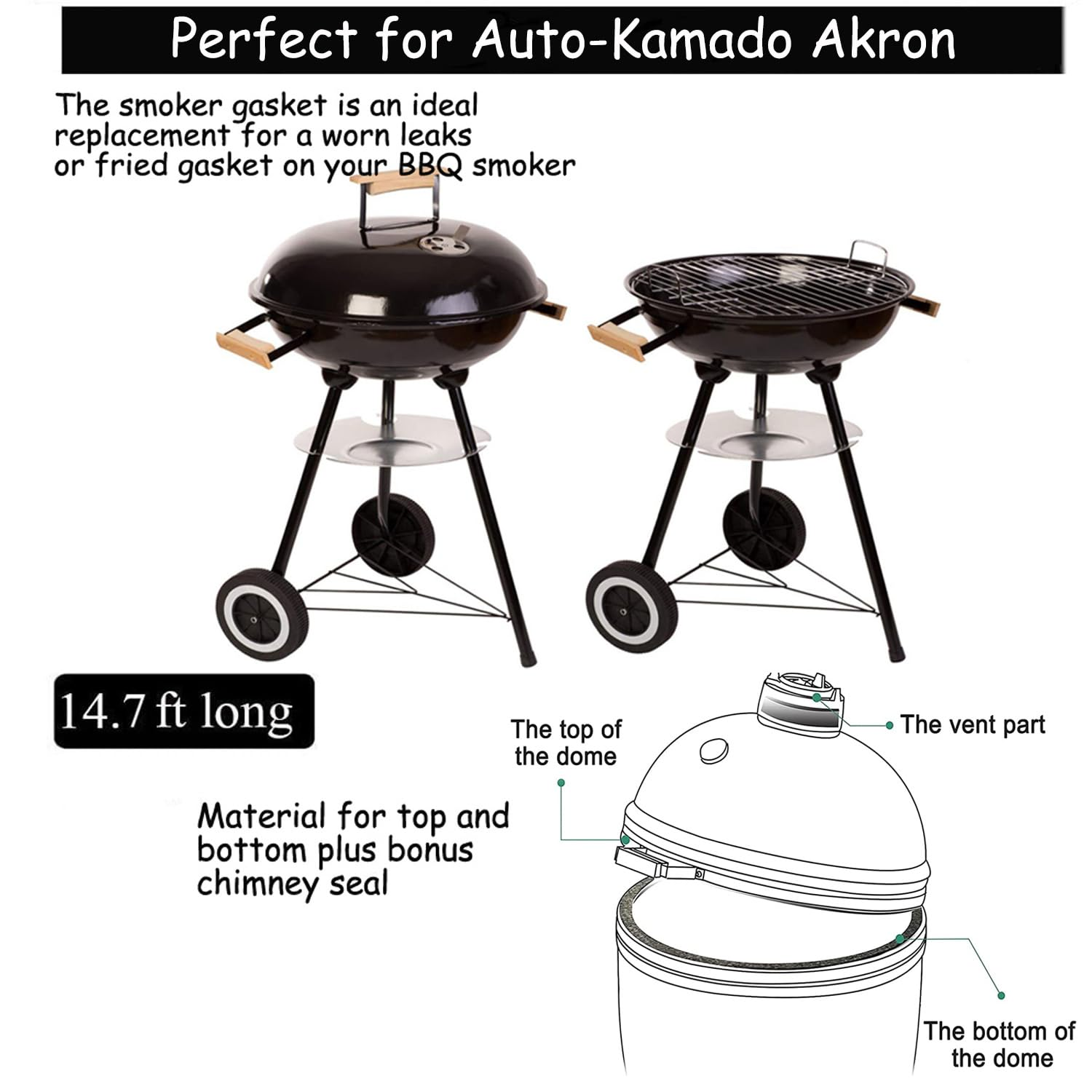 Smoker Gasket Seals,High Temp Grill Gasket Replacement,Self Stick Grey Fire Smoker Seal, BBQ Gasket Tape Self Stick Felt 14Ft Long, 7/8" Wide, 1/8" Thick image number 1