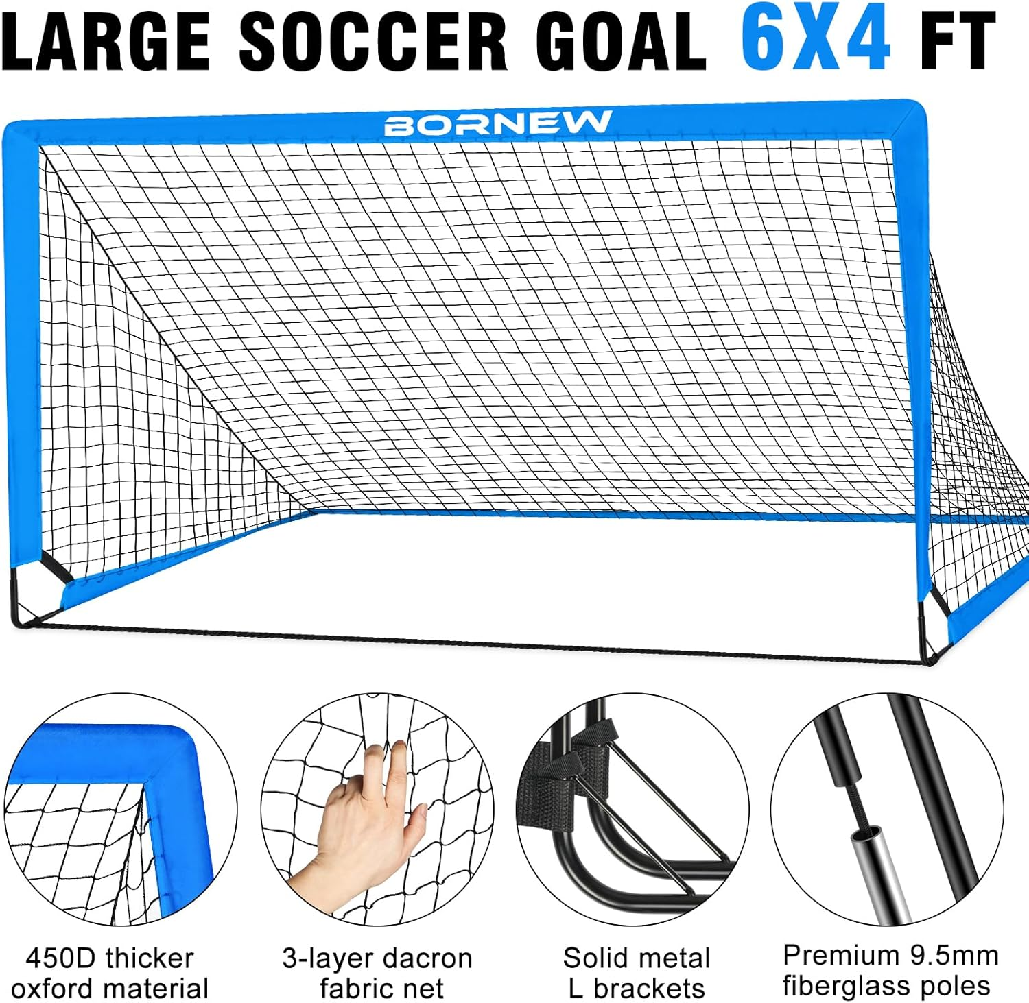 Kids Soccer Goal for Backyard Set - 2 Toddler Soccer Nets Training Equipment, Soccer Ball, Pop up Portable Soccer Set for Kids and Youth Games and Training Goals - Blue 4X3 image number 6