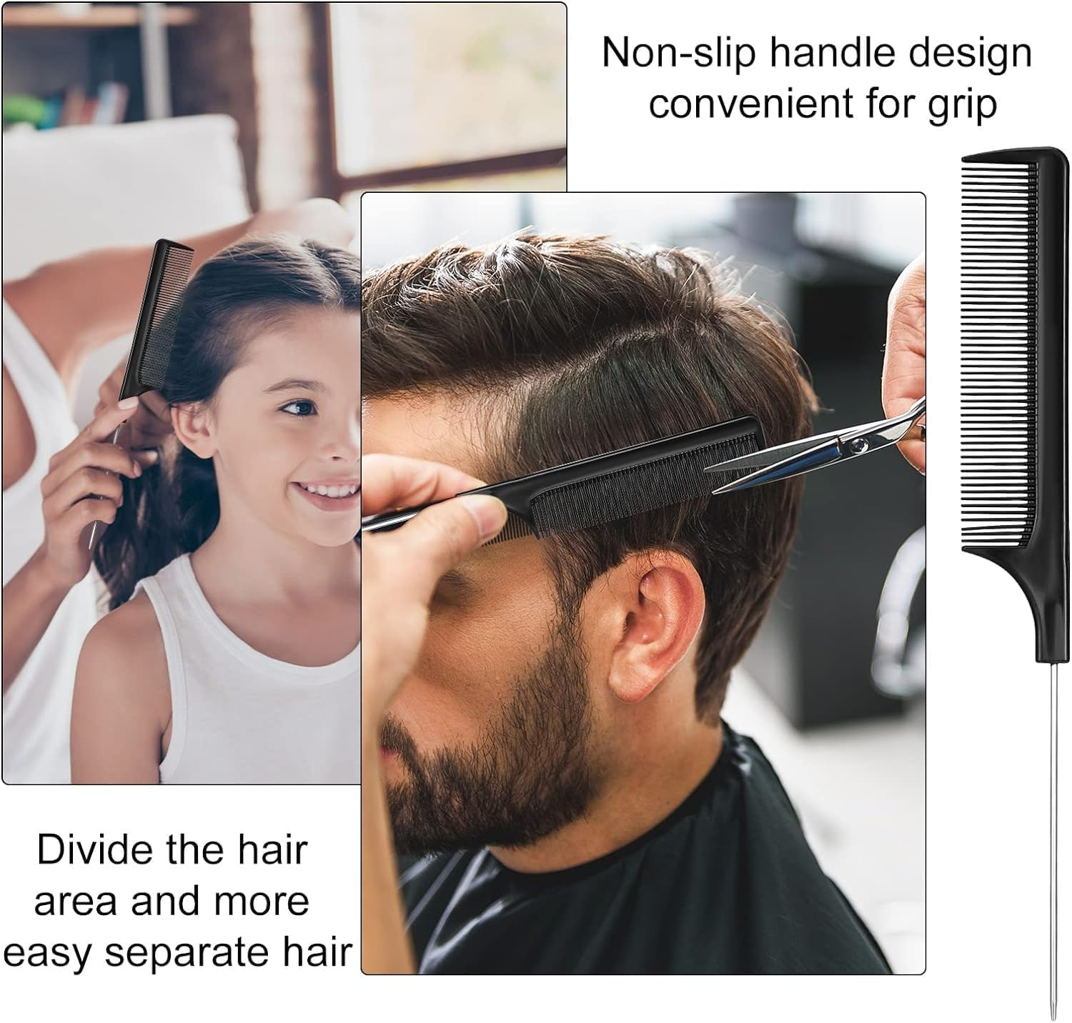 Slick Back Hair Brush Edge Brush, 6Pcs Teasing Comb Bristle Brushes, Bristle Hair Brush Edge Control Brush Teasing Comb,Hair Styling Comb Bristle Teasing Brush, Rat Tail Comb Dual Edge Brush,Black image number 2