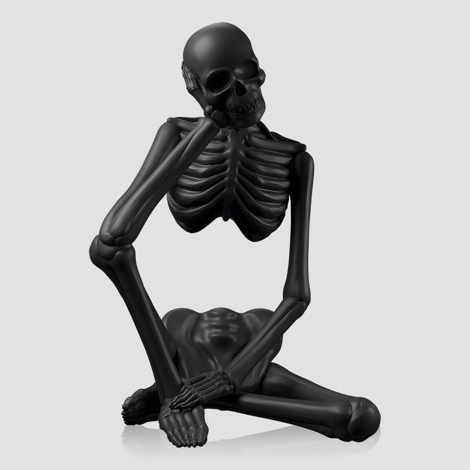 Loyzcy Thinker Statue Decor, Resin Sculptures Whimsical Home Decor, Black Skeleton Skull Abstract Aesthetic, Collectible Figurines for Table Office Shelf Decor