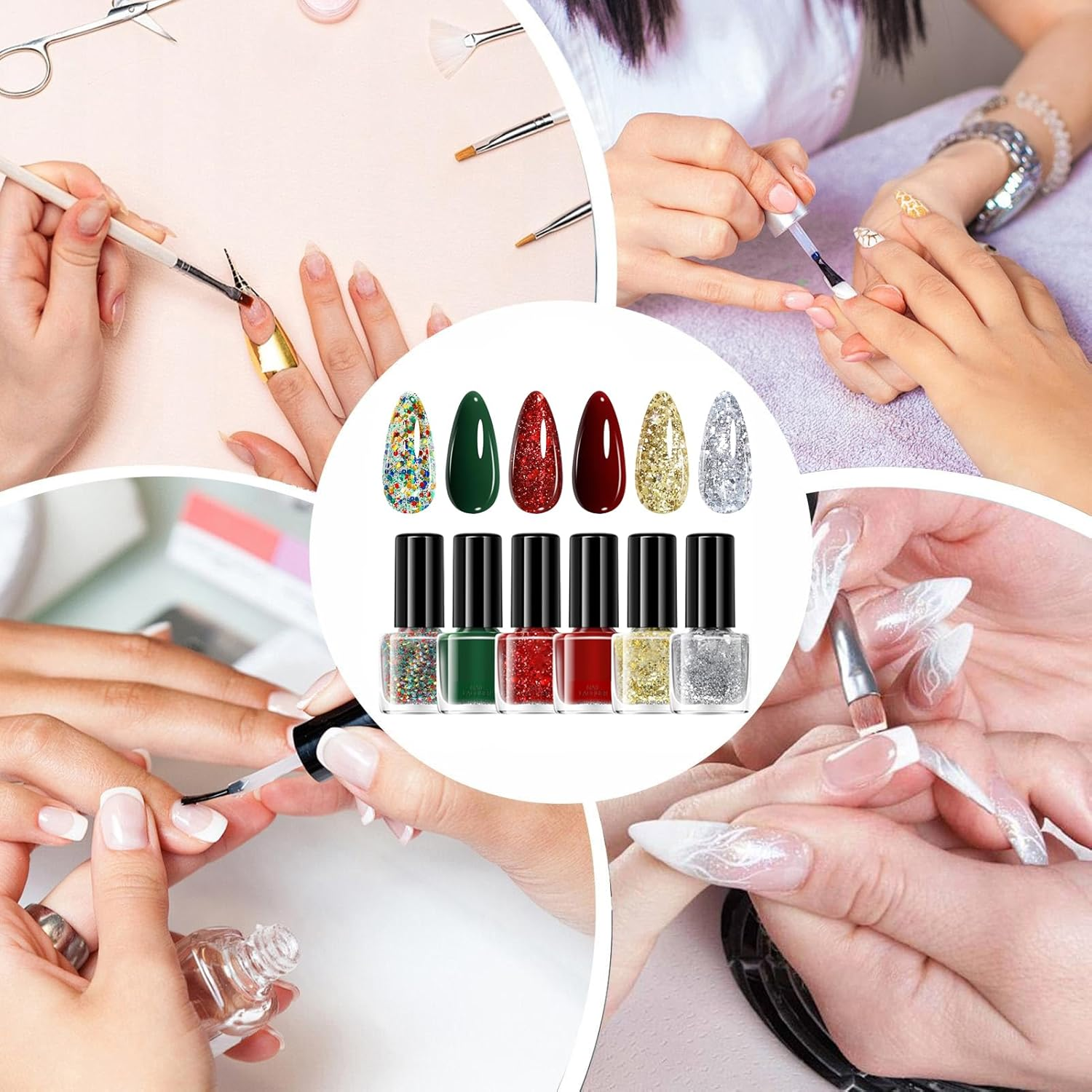 Christmas Gel Nail Polish - 6-Color Quick Dry Beauty Supplies | Sparkly Nail Polish | for Festival Manicure Salon Home Travel Wedding Bridal Spa Grooming Party Summer Holiday Daily image number 3
