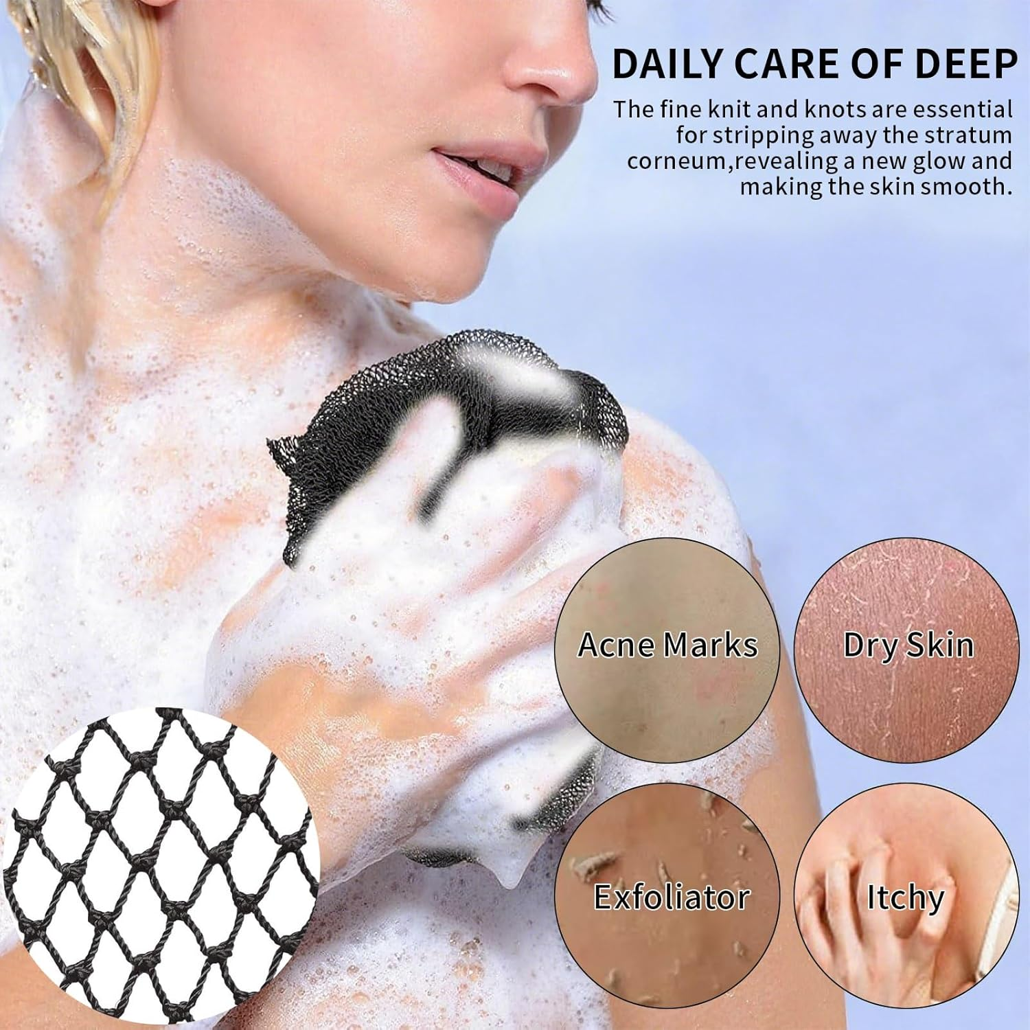 African Net Sponge Authentic, African Exfoliating Net Sponge, Long Net Bath Sponge Rag, Bathing Body Exfoliating, Shower Body Back Scrubber Skin Smoother, Stretch Length to 120 CM (Black) image number 6