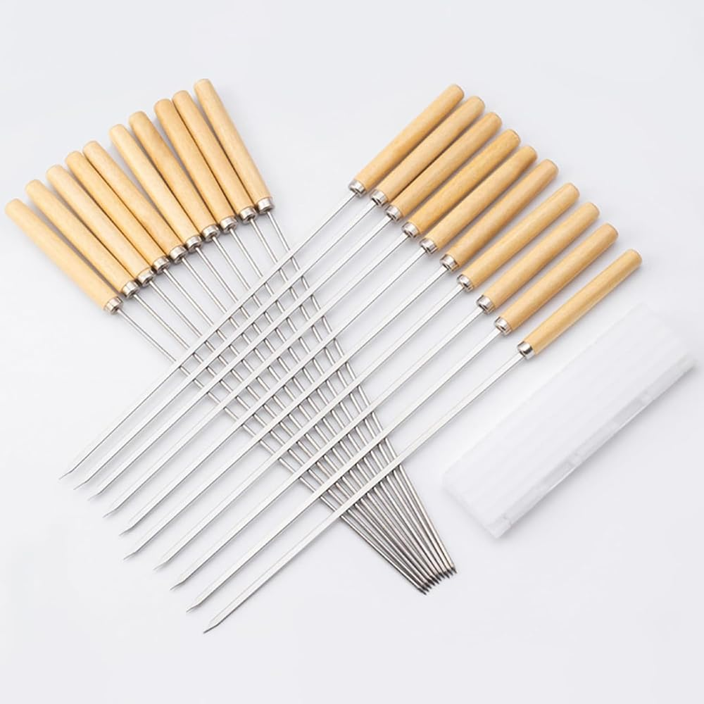 Frafuo 20 PCS Barbecue Skewers-33Cm Kabob Skewer with Wooden Handle-Reusable Stainless Steel BBQ Skewers-Metal Skewers for Meat Shrimp Chicken Vegetable Hot Dog and Marshmallow image number 2