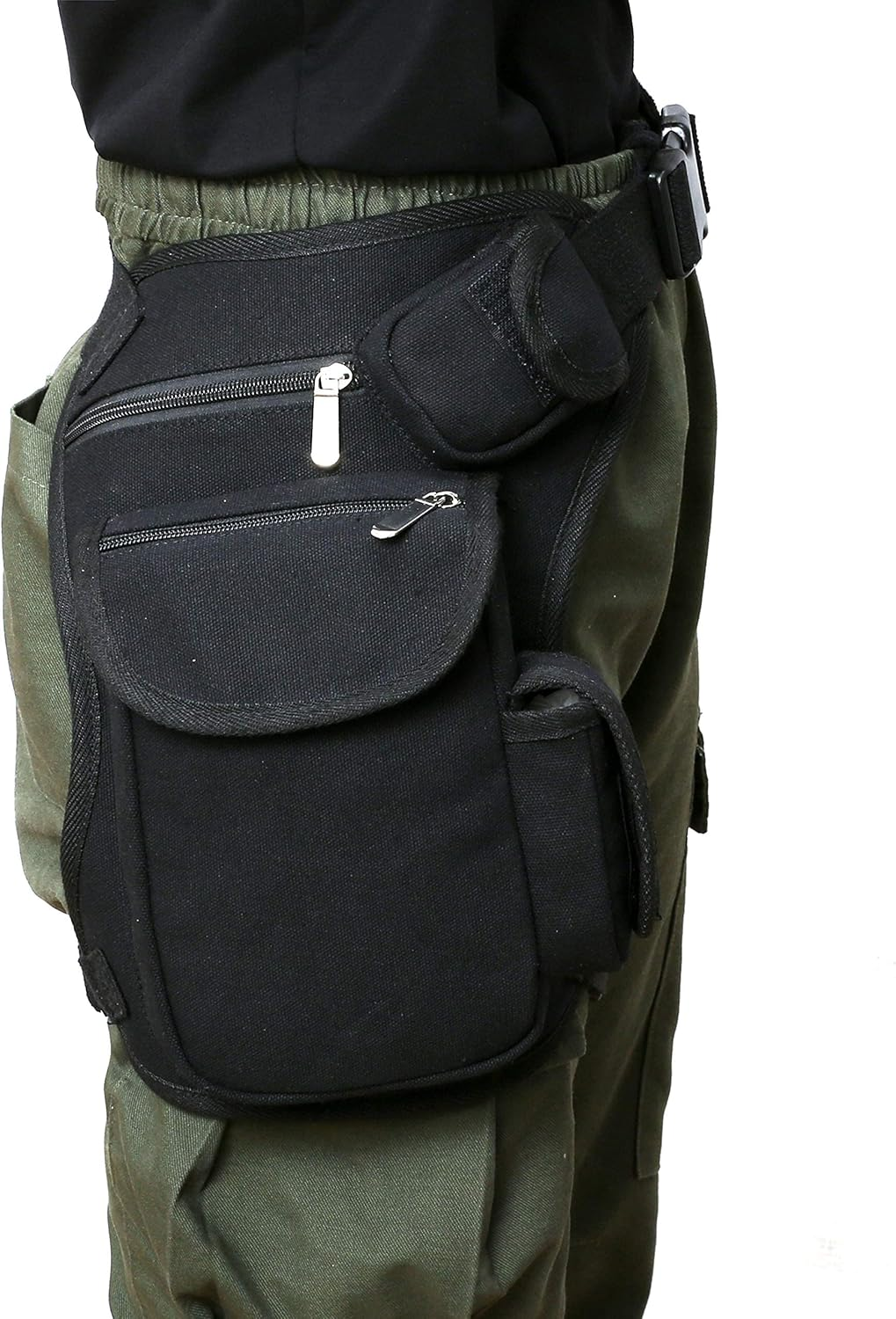 SEALINF Canvas Waist Bag Fanny Pack Racing Drop Leg Bag Motorcycle Outdoor Bag (Black) - Coffee image number 7