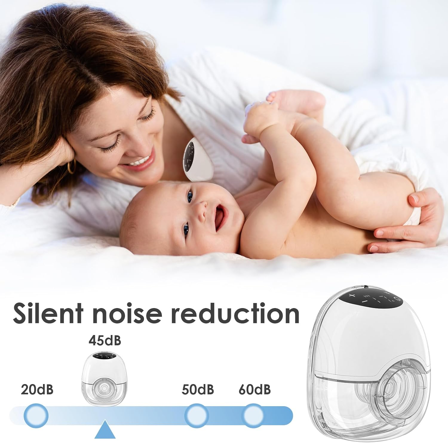 Electric Portable Wearable Breast Pump, Hands Free Milk Collector with LED Display 4 Modes & 12 Levels for Mom Newborn, 45DB Silent Design & 180ML Large Capacity (White) image number 4