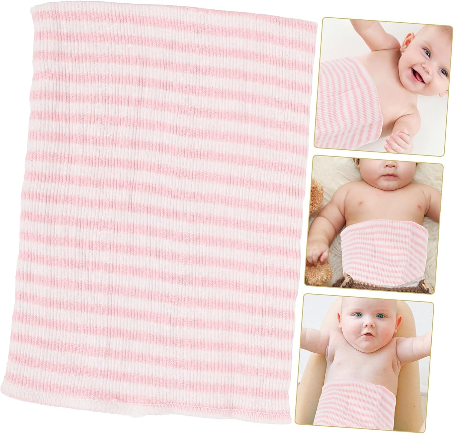 Newborn Baby Belly Band 100% Cotton Double Layer Infant Belly Wrap Cord for Navel Protection Soft Pink Striped for Boys and Girls image number 1