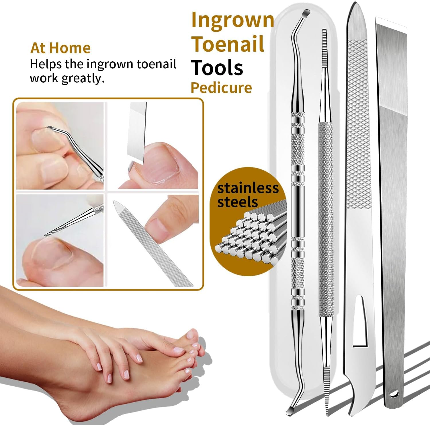 Ingrown Toenail Removal Kit, 6PCS Stainless Steel Toe Nail Kit, Straight Edge Oblique and Curved Slanted Nail Clippers Cutters for Ingrown Nails, Professional Pedicure Tool at Home image number 1