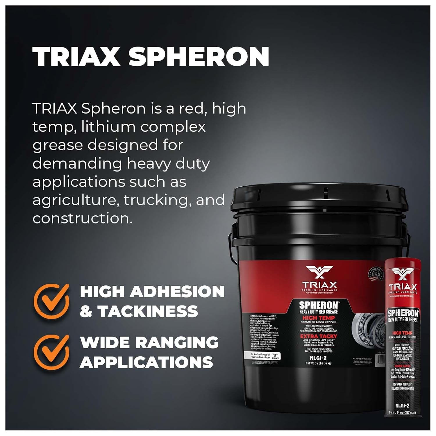 TRIAX Spheron (NLGI-2) Lithium Complex High Temp Grease: Super Heavy Duty - Ultra Tacky - EP- Waterproof for 5Th Wheel, Joints, Pivots, Wheel Bearings, and Chassis (10 Pack - 14 Oz Tubes) image number 4
