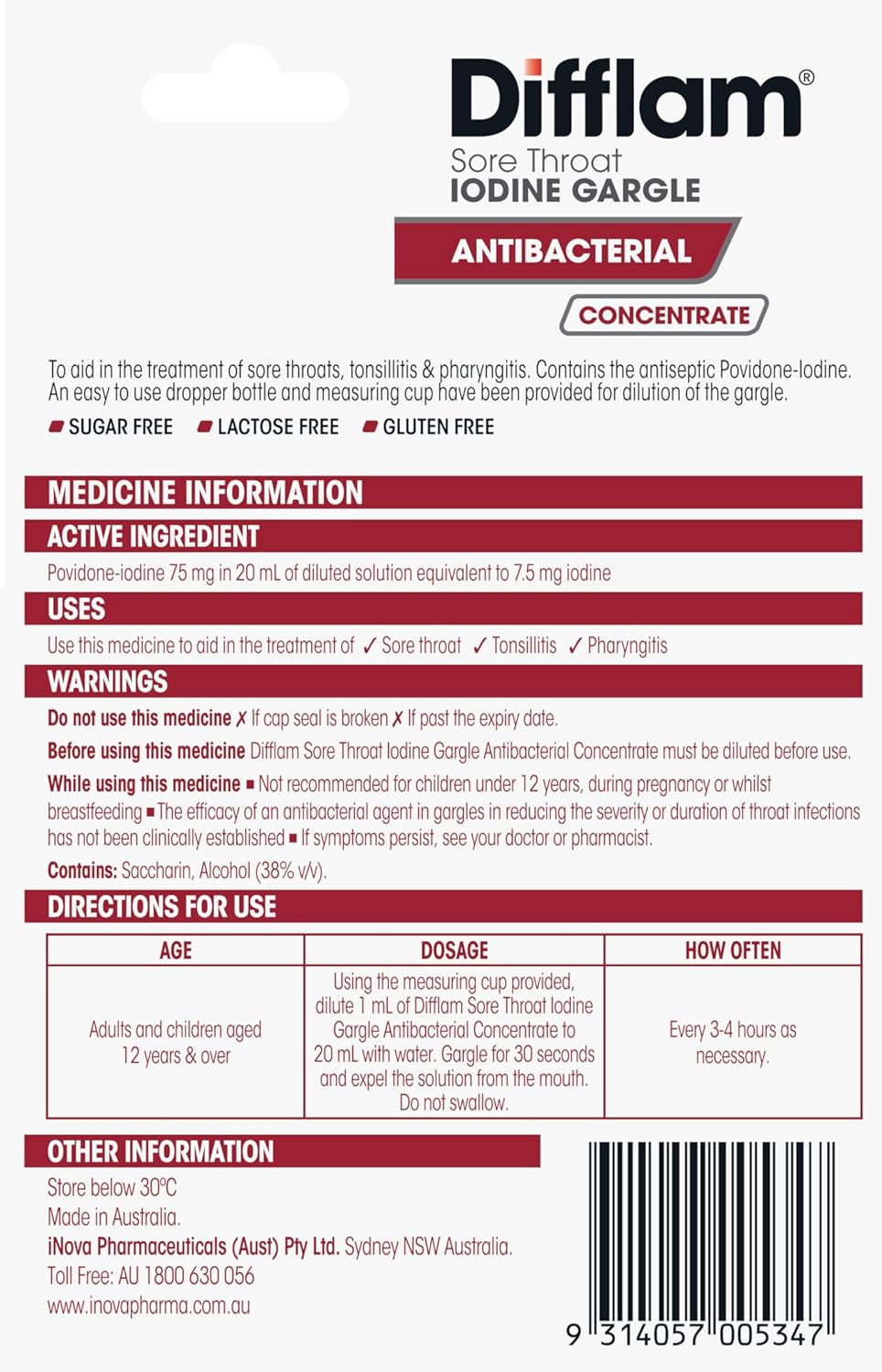 Difflam Difflam S/Throat Gargle Conc 15Ml, 15 Milliliters image number 4