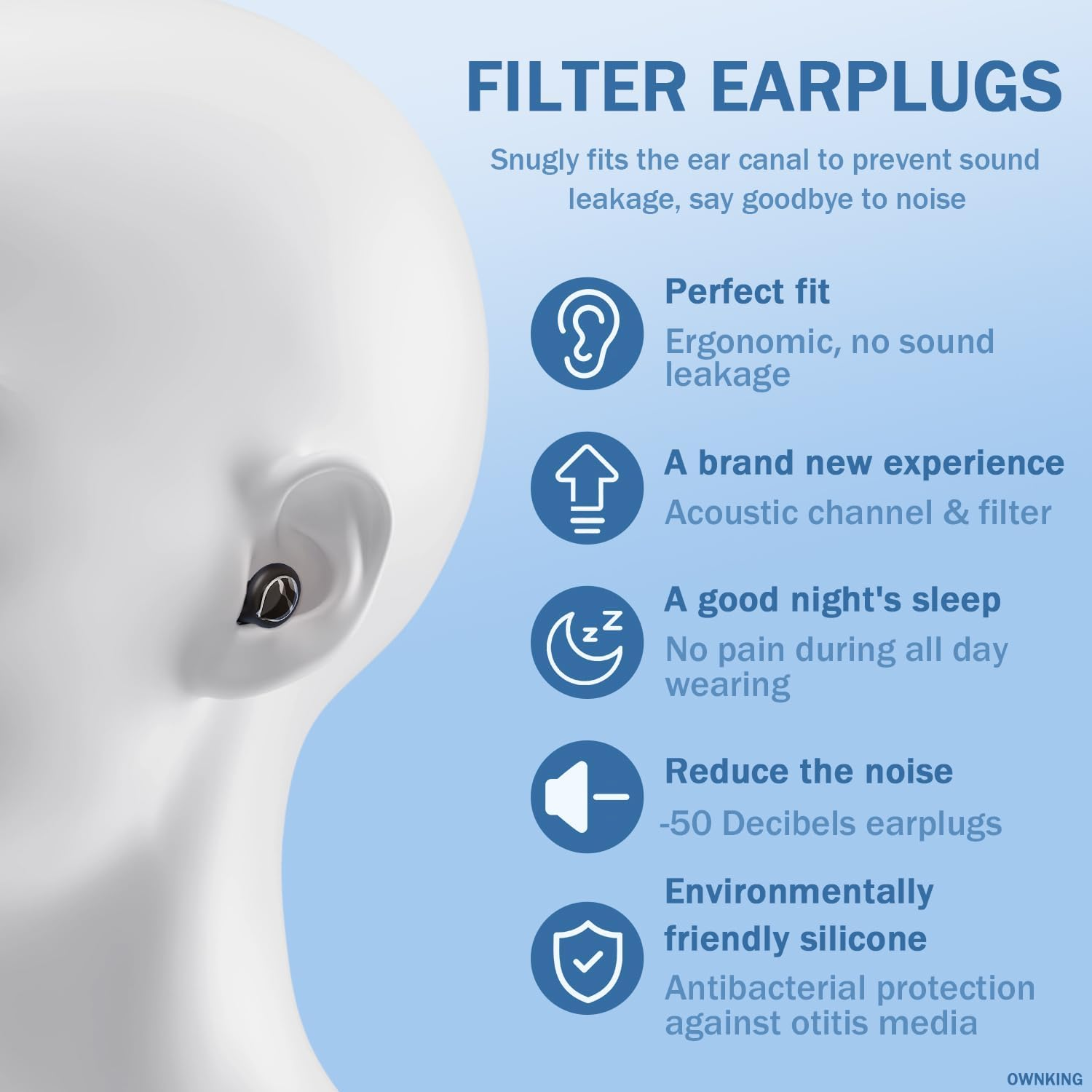 50Db Ear Plugs for Sleep, Noise Cancelling Ear Plugs for Deep Focus, Noise Sensitivity, Reusable Soft Environmentally Friendly Silicone, Ultra-Light, Waterproof & Washable, with 8 Tips (XS-L) image number 5