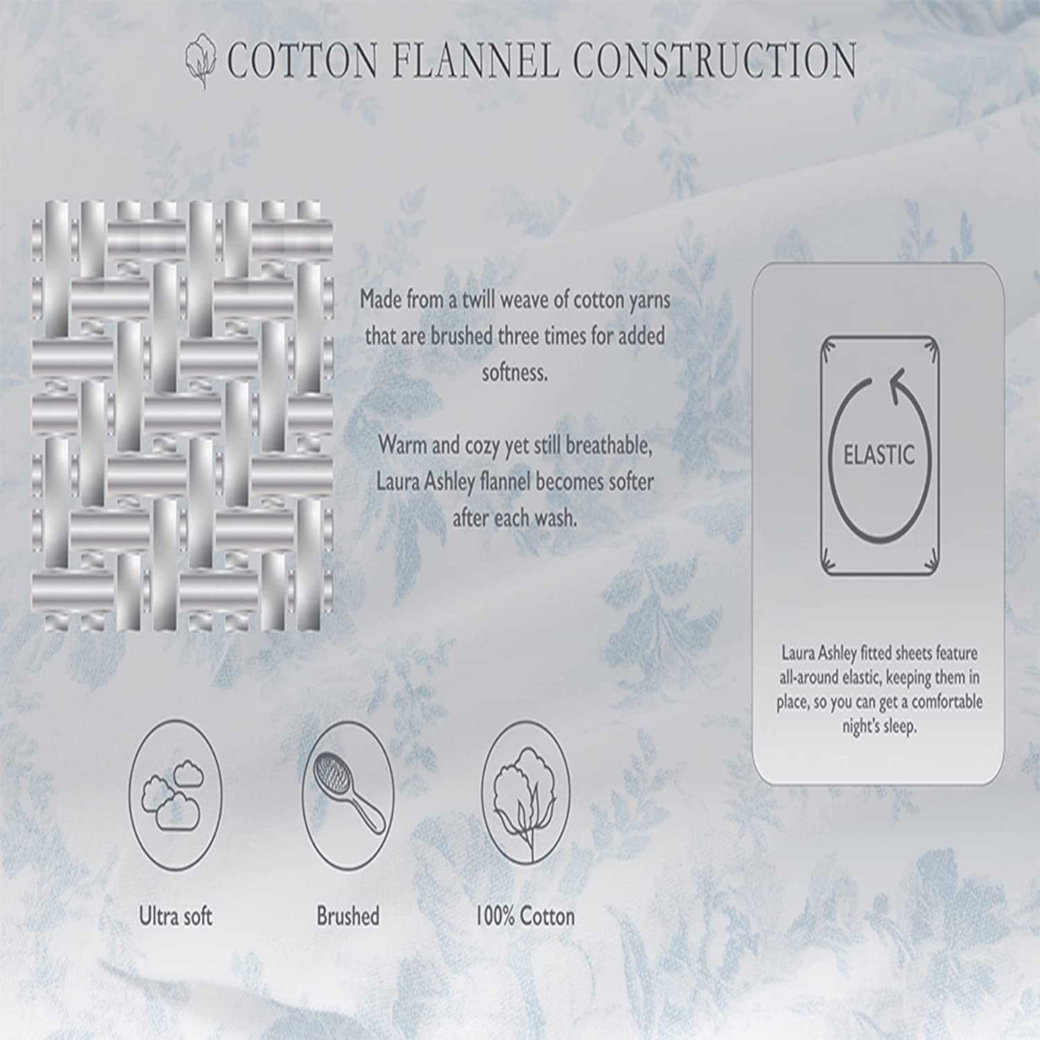 Laura Ashley - King Sheet Set, Cotton Flannel Bedding, Brushed for Extra Softness & Comfort (Rosalie Grey, King) image number 3