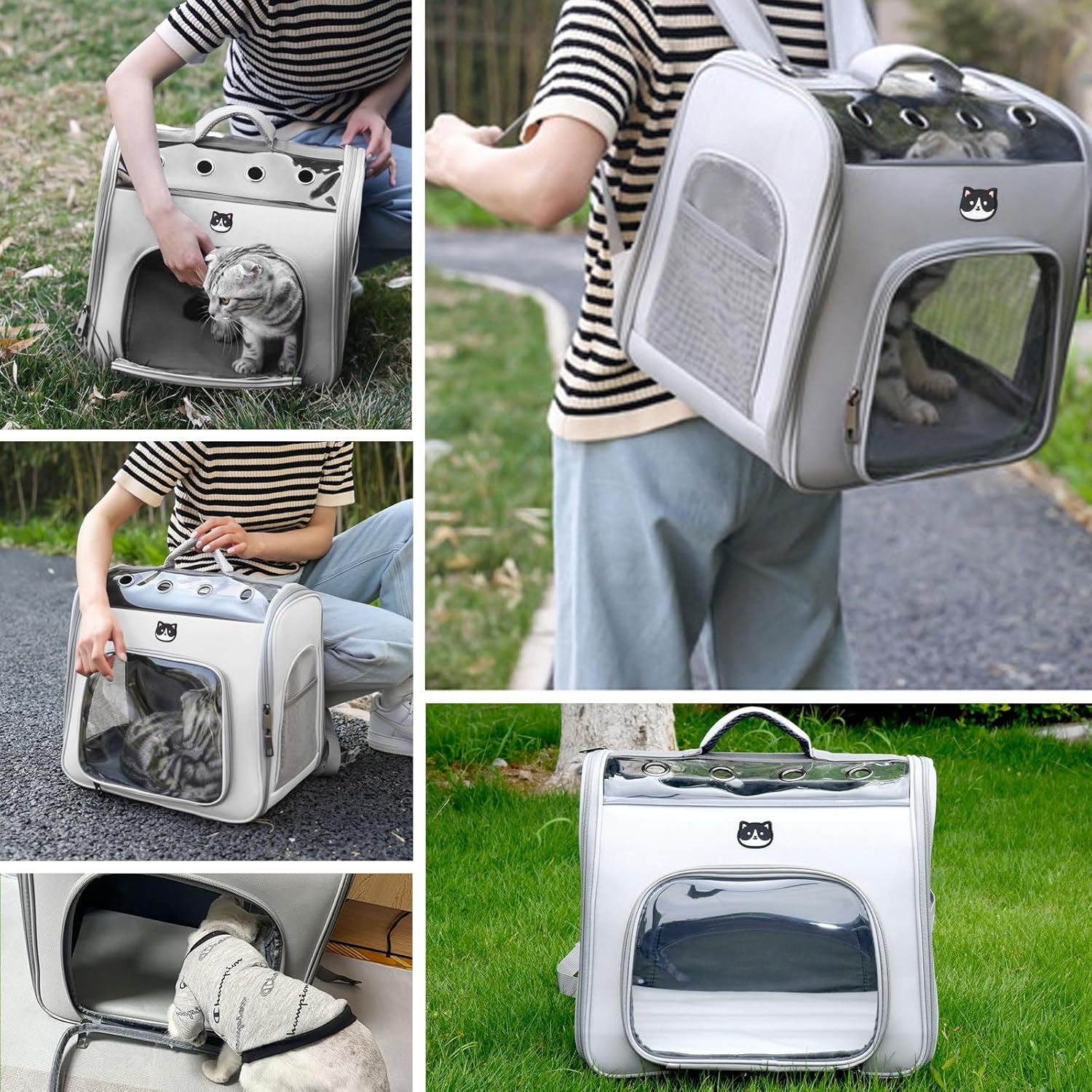 Onebarleycorn Cat Backpack with Window Cat Backpack Transport for Cats and Small Dogs up to 2-8 Kg Breathable Foldable Grey image number 4