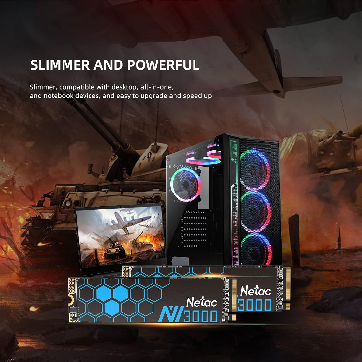 Netac 500GB NV3000 M.2 Nvme SSD, M.2 2280, Pcie Gen3.0X4 NVME1.4, 3D NAND, R/W 3100/2100 Mb/S, 200K/190K IOPS Silence Low Power Consumption Vibration Resistance Impact Resistance image number 1