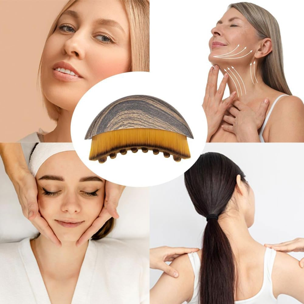 HYAVIA Lymphatic Contour Face Brush for Chin and Jawline Sculpting, Ergonomic Dry Brushing Tool with Ultra-Soft Bristles, Facial Lymphatic Drainage Massager, 2 Pieces with Protective Case, 8&times;6&times;3.5Cm