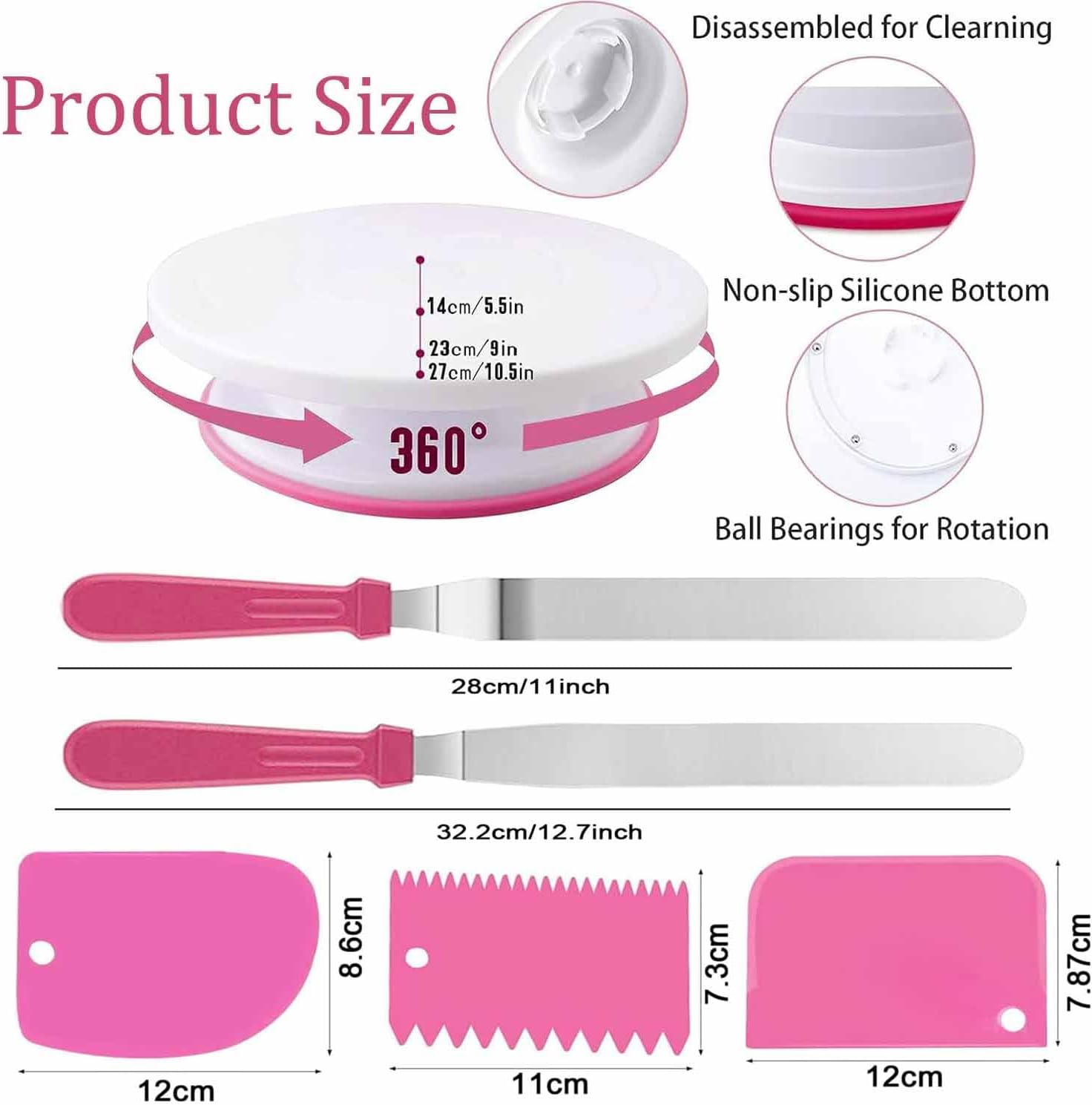 Roczential 35 Pack Cake Stand, Rotating Cake Turntable with 2 Icing Spatula,7 Icing Tips and 20 Bags,3 Cake Scrapers Icing Smoother Set & More, Baking Cake Decorating Kits Supplies image number 1