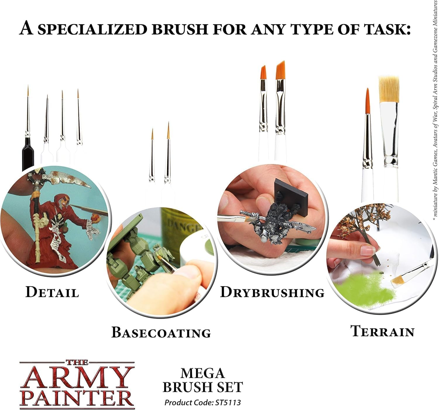 10 Miniature Paint Brushes with FREE Masterclass Kolinsky Sable Hair Brush - Durable Miniatures Paint Brush Set, Wargamer Brushes with Comfortable Grip - Wargames Mega Brush Set by the Army Painter image number 1