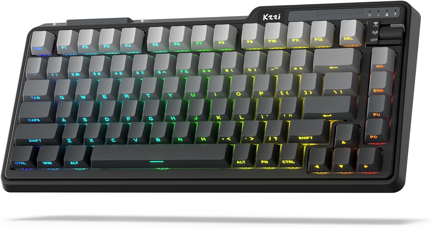 KZZI K75 Lite 75% Gasket Wireless Mechanical Keyboard, RGB Gaming Keyboard W/ 3-Mode Knob BT 5.0/2.4G/USB-C Wired, Hot Swappable, PBT Keycaps, 5-Layer Padding & Creamy Pre-Lubed Custom Linear Switches image number 4